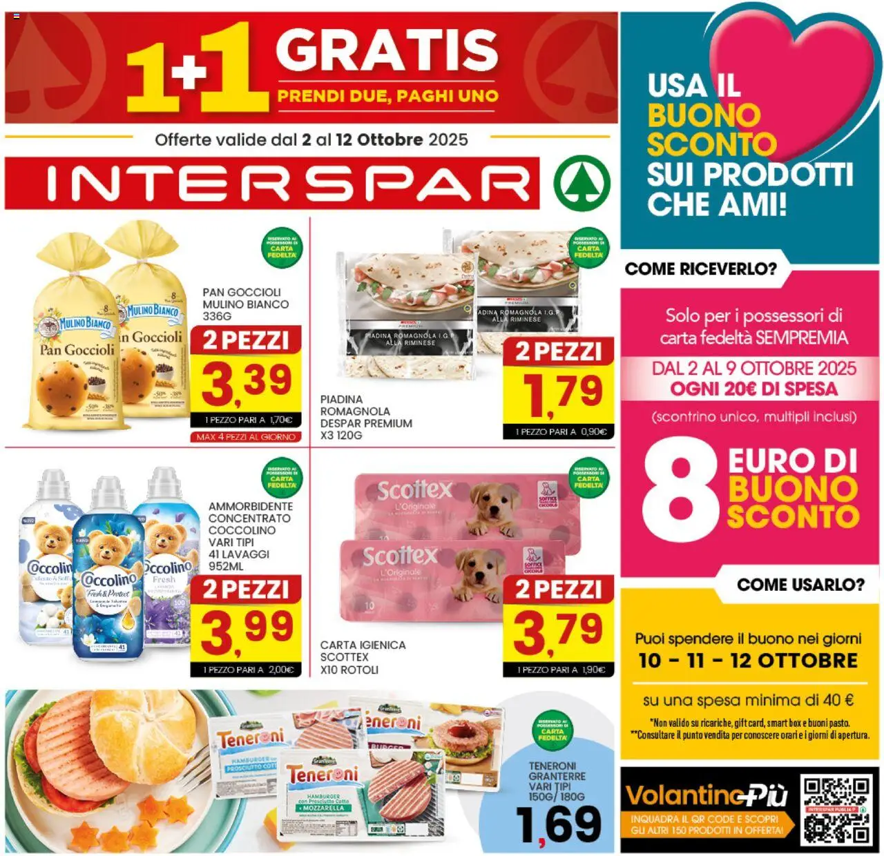 Volantino Interspar del 02.10.2025 | Pagina: 1 | Prodotti: Prosciutto Cotto, Carta igienica, Prosciutto, Piadina