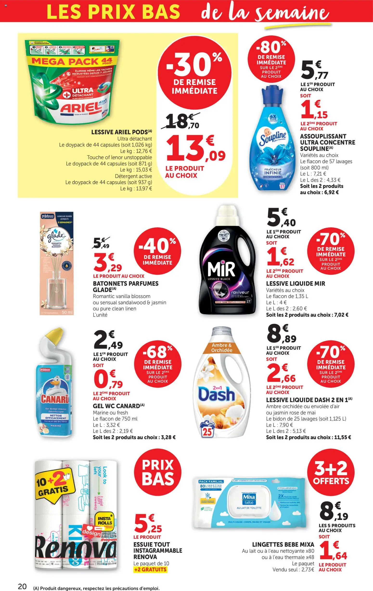 {H1} | Page: 20 | Produits: Ariel, Soupline, Lessive liquide dash, Lait