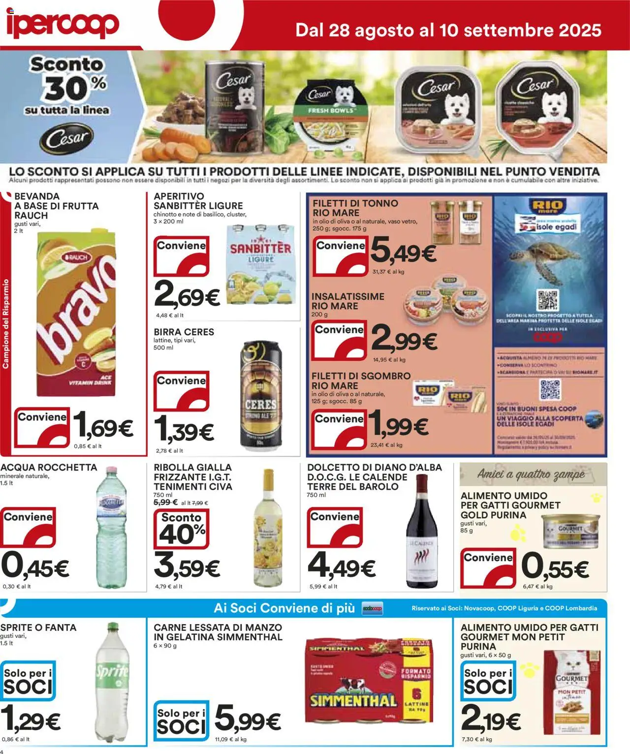 Volantino Ipercoop del 28.08.2025 | Pagina: 4 | Prodotti: Birra, Chinotto, Sgombro, Vaso