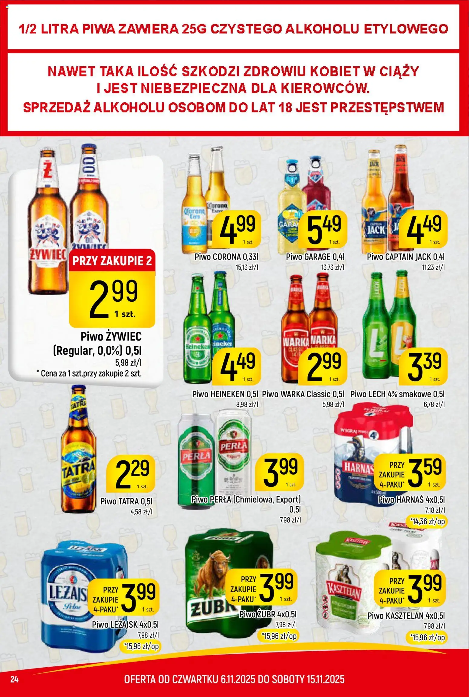 Piotruś Pan Gazetka od 06.11.2025 | Strona: 24 | Produkty: Piwo perła, Harnaś, Piwo, Heineken
