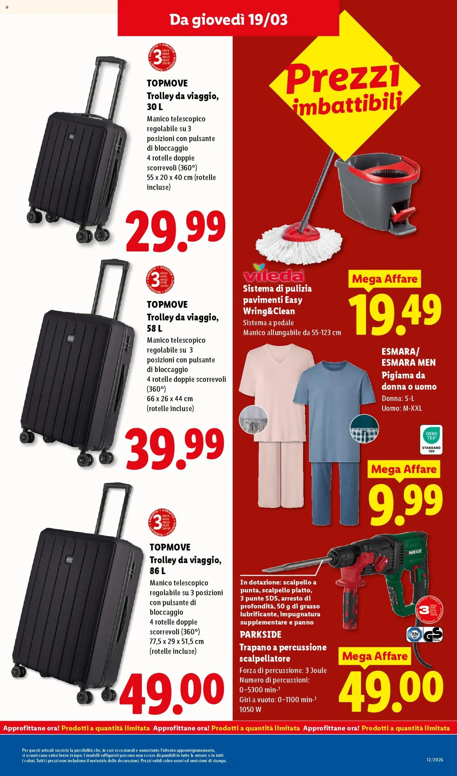 Volantino Lidl del 16.03.2026 | Pagina: 43 | Prodotti: Pigiama, Trapano, Trolley