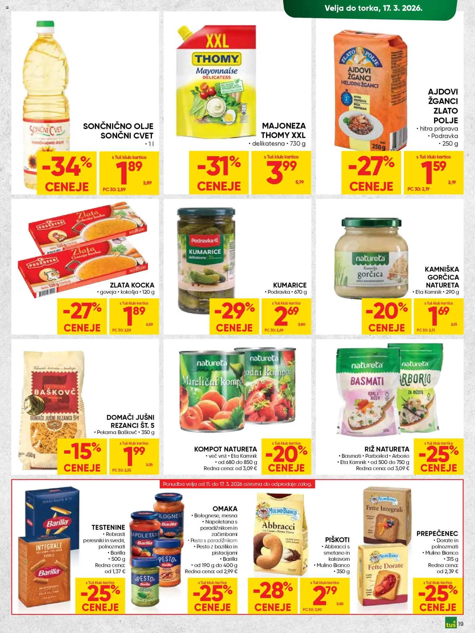 Novi Tuš katalog ponudbe – veljaven od 04.03.2026 | Stran: 19 | Izdelki: Rezanci, Gorčica, Olje, Riz