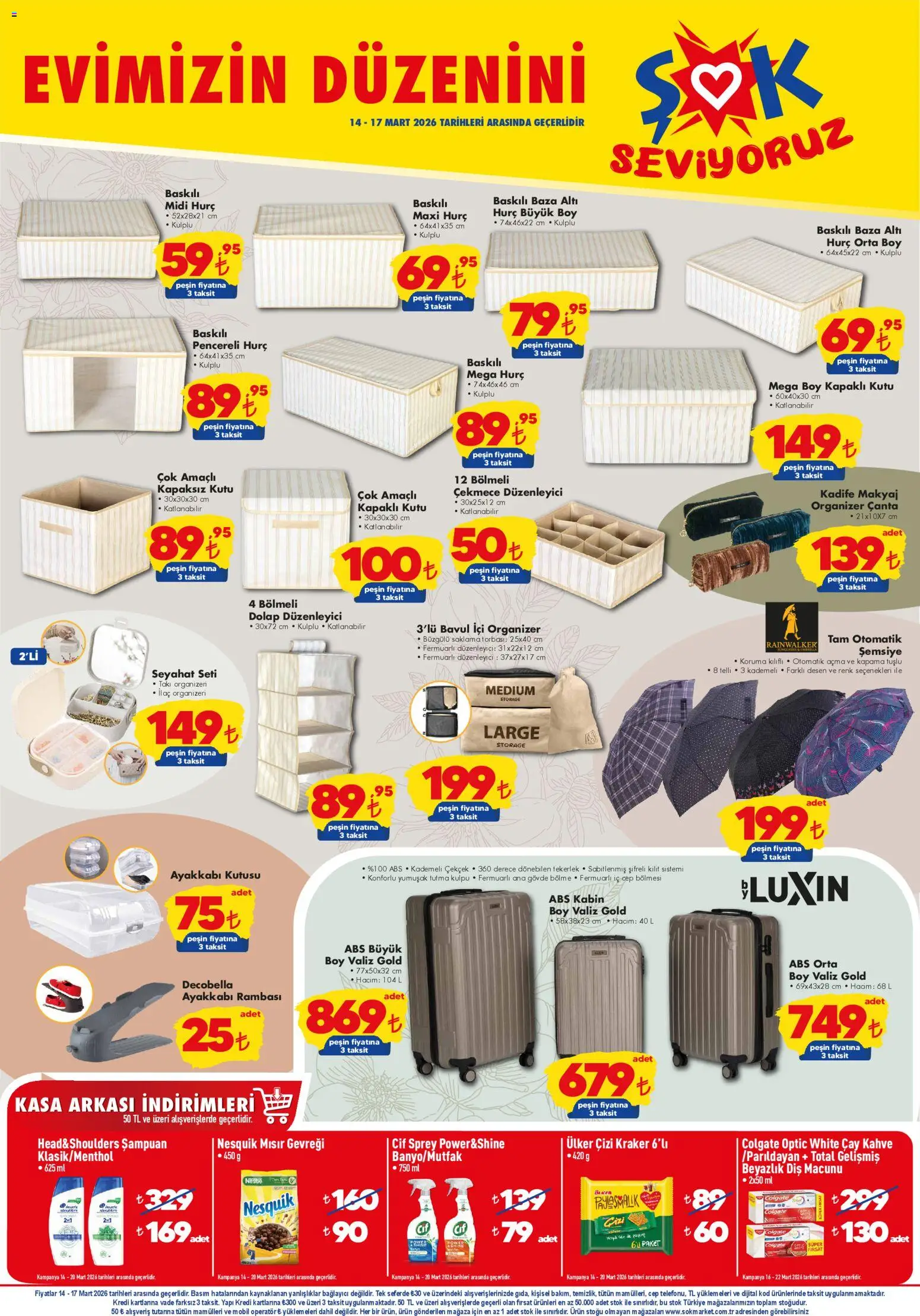Şok Market Hafta sonu fırsatları - 14.03.2026 tarihinden itibaren geçerlidir | Sayfa: 2 | Ürünler: Ayakkabı kutusu, Makyaj, Bavul, Kasa