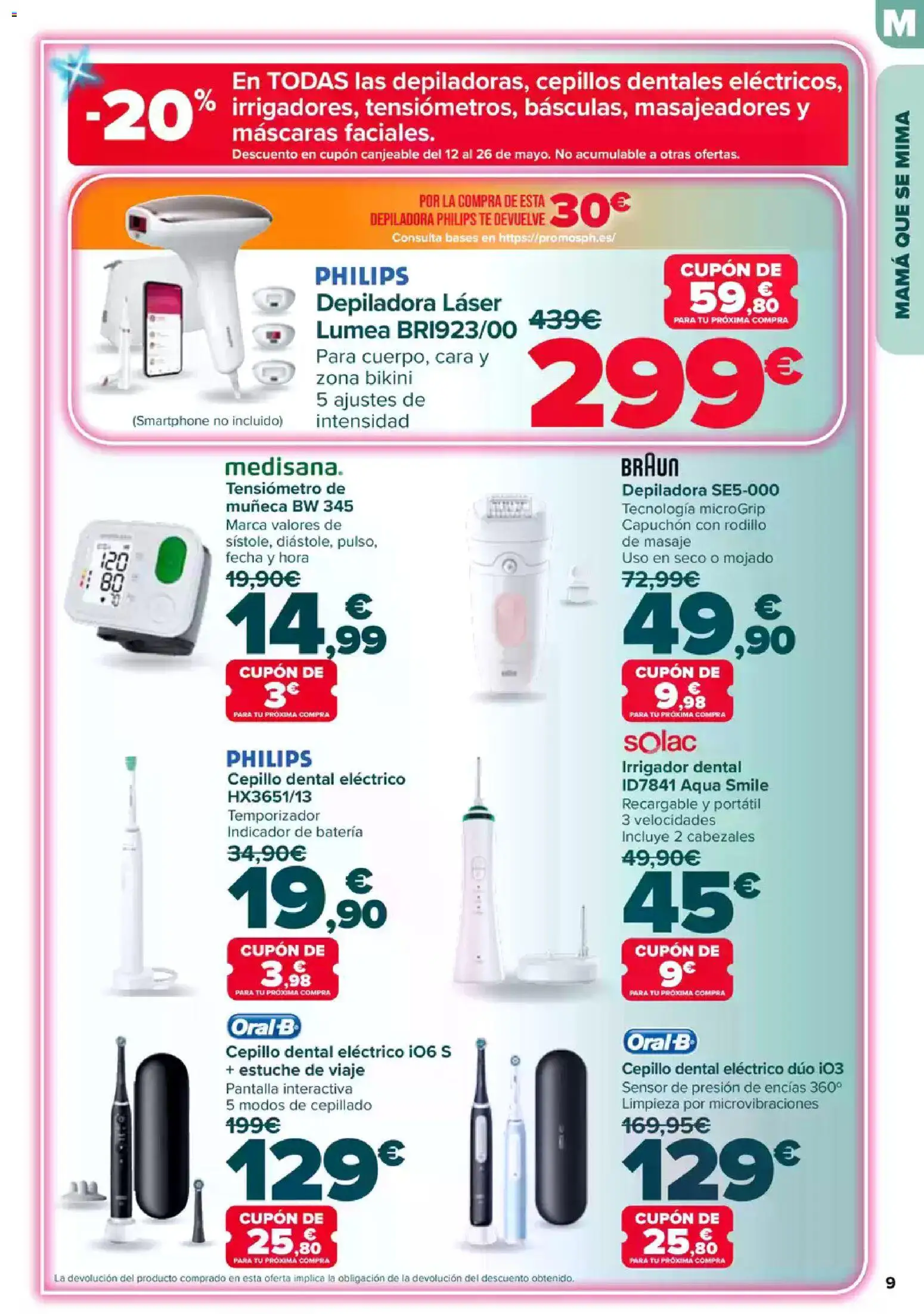 Carrefour Dia de la Madre │ válido desde el 23.04.2026 | Página: 9 | Productos: Cepillo, Smartphone, Depiladora, Batería