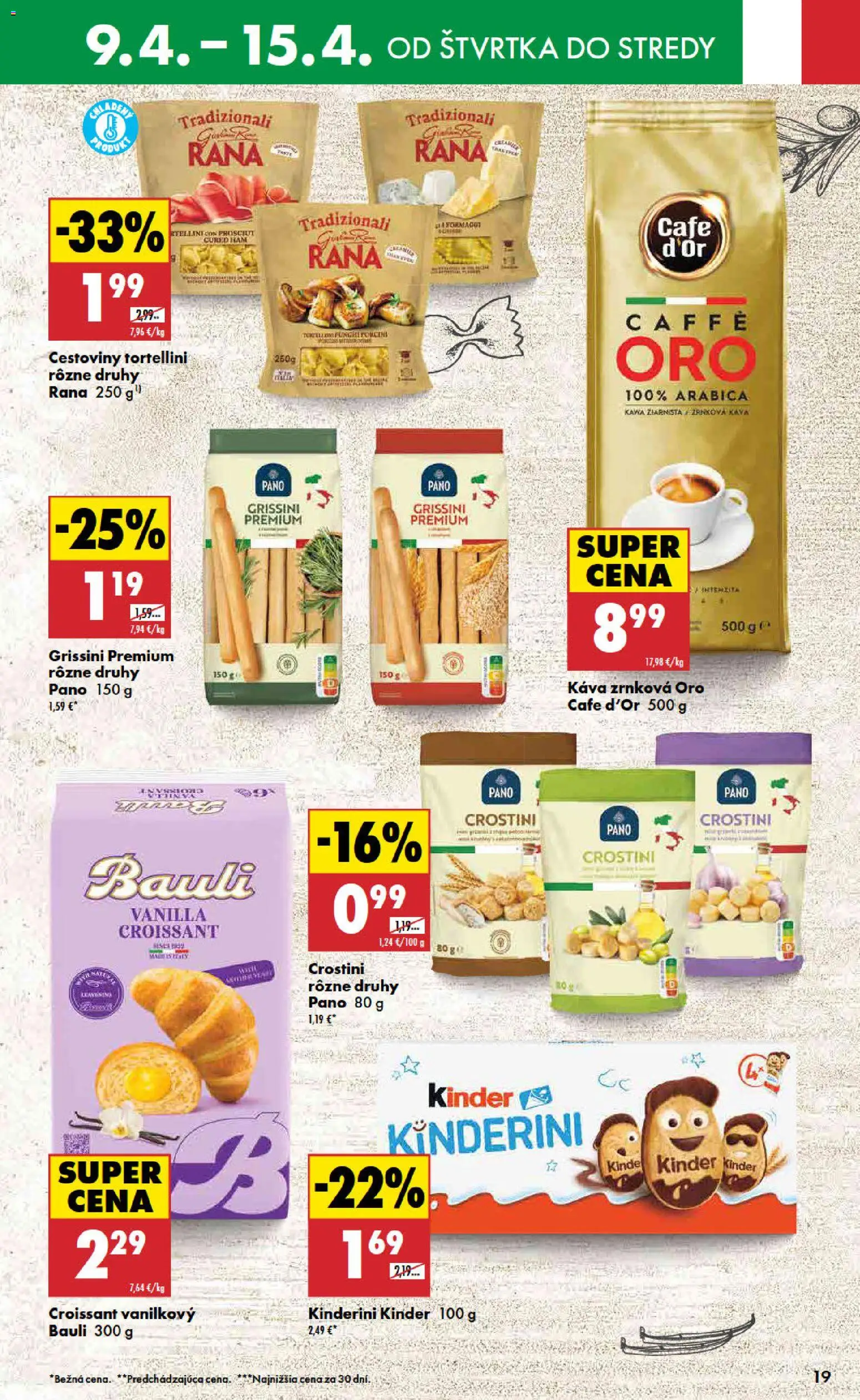 Nové Biedronka akcie – leták je platný od 09.04.2026 | Strana: 19 | Produkty: Káva, Cestoviny, Kinder, Zrnková káva