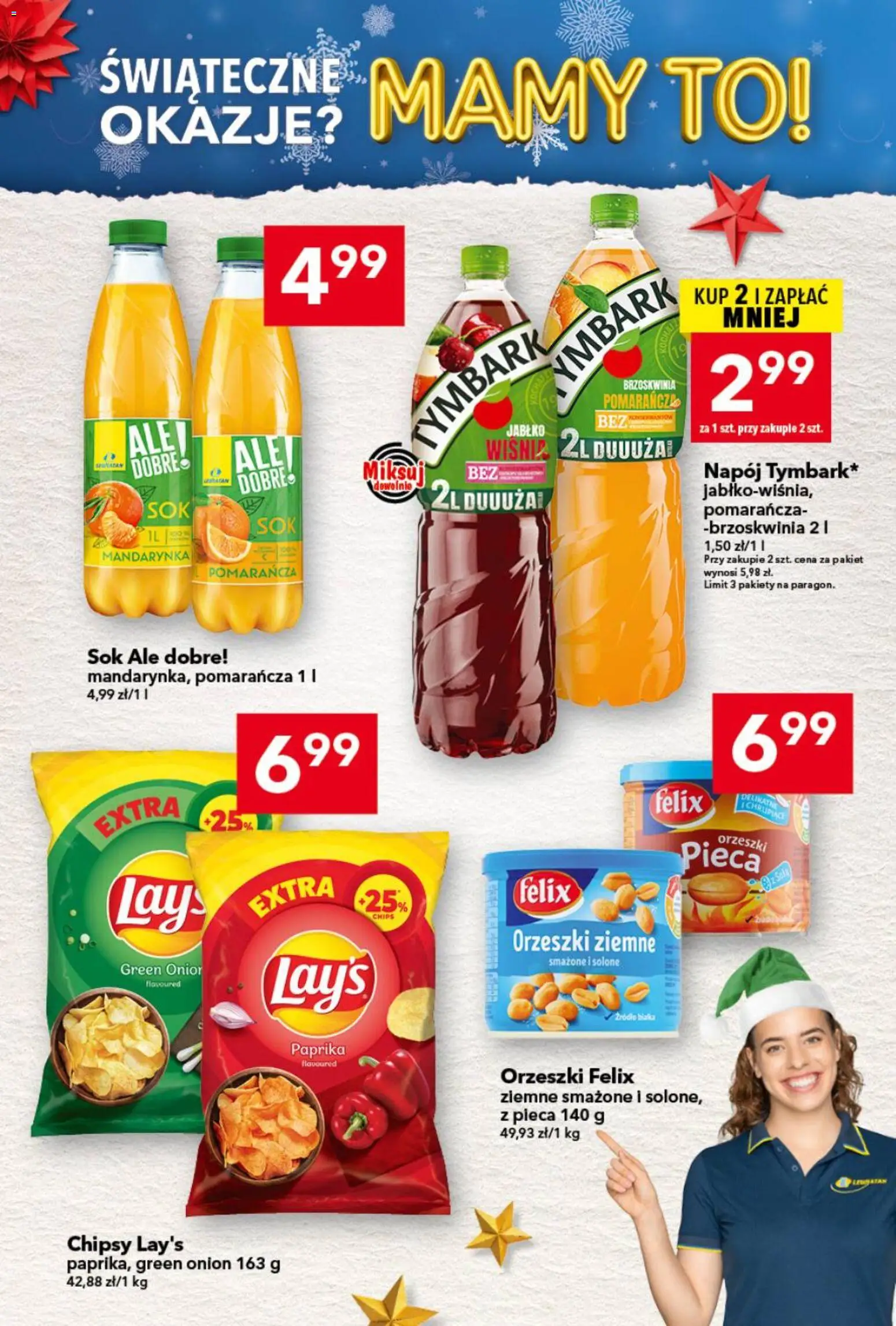 Lewiatan gazetka od 17.12.2025 | Strona: 16 | Produkty: Brzoskwinia, Chipsy, Orzeszki ziemne, Sok