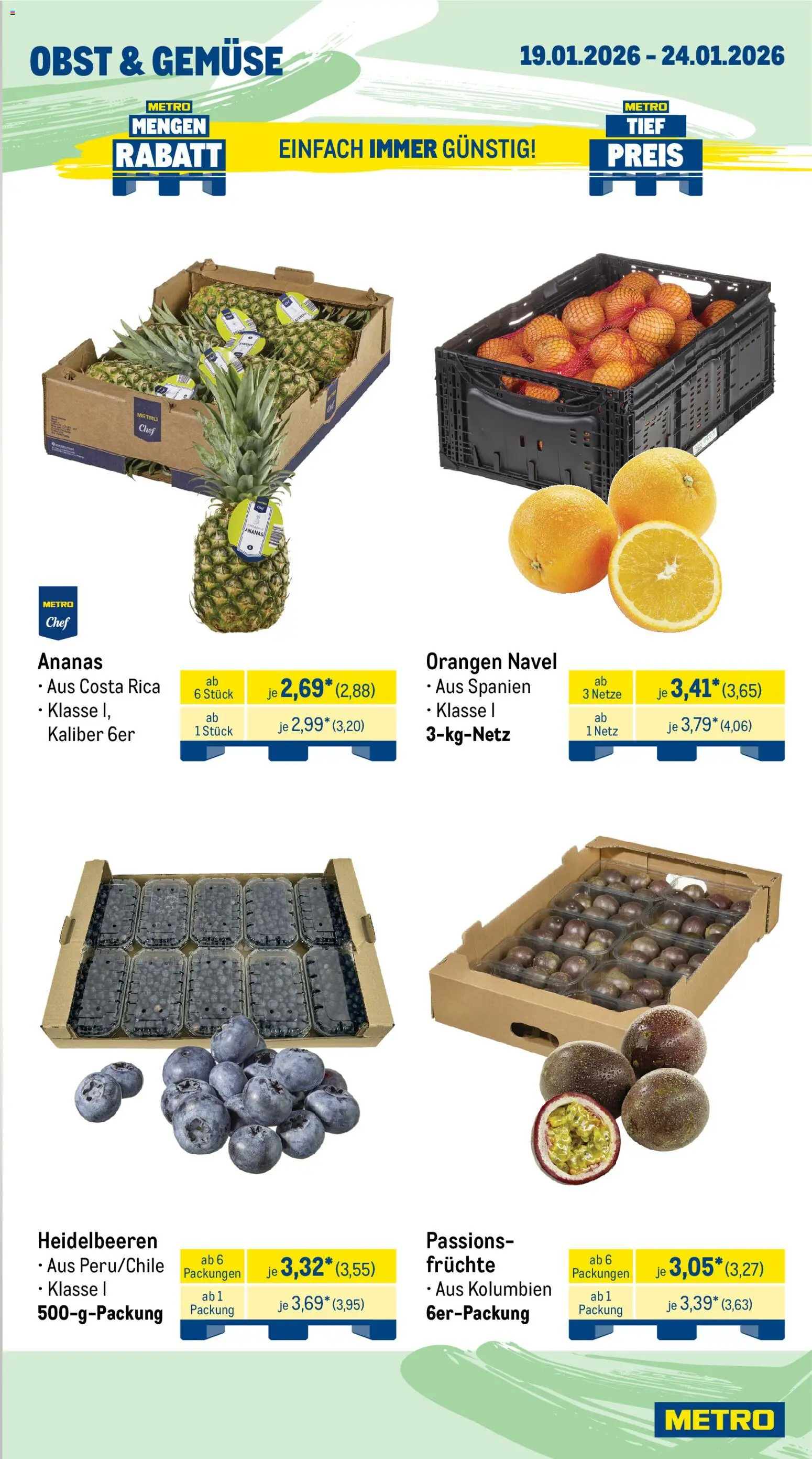 Metro Prospekt 	 – gültig ab 19.01.2026 | Seite: 9 | Produkte: Orangen, Ananas, Gemüse, Obst