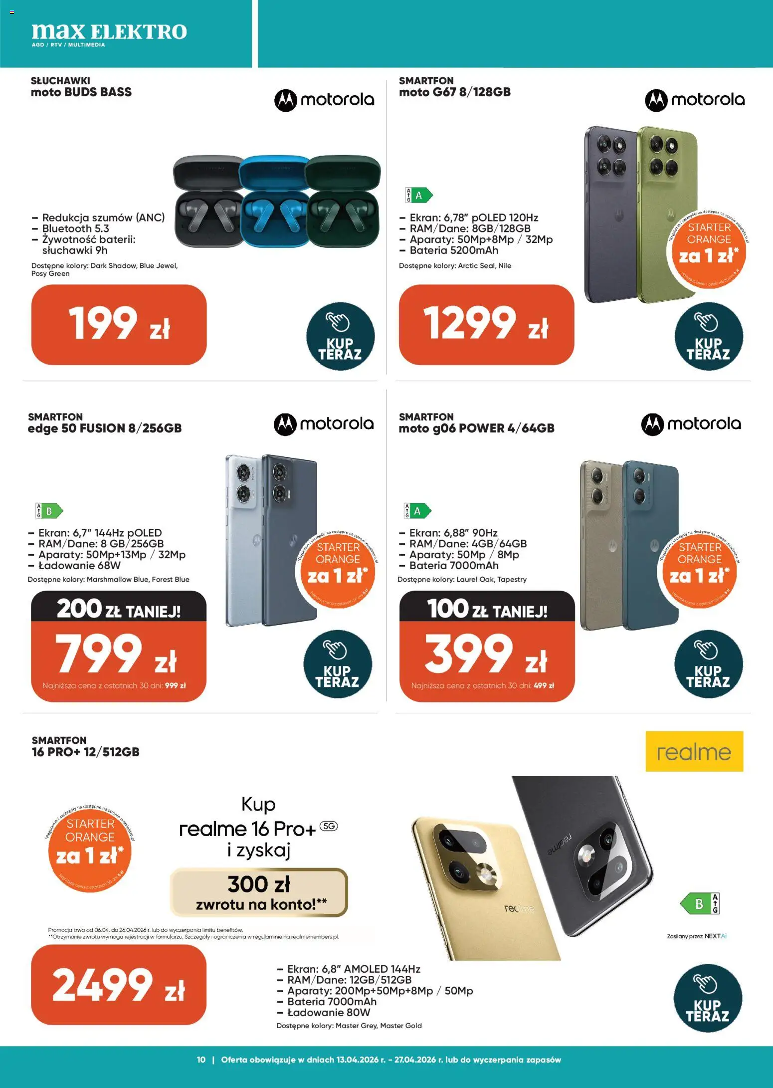 Max elektro gazetka od 13.04.2026 | Strona: 10 | Produkty: Smartfon, Starter, Słuchawki, Bateria