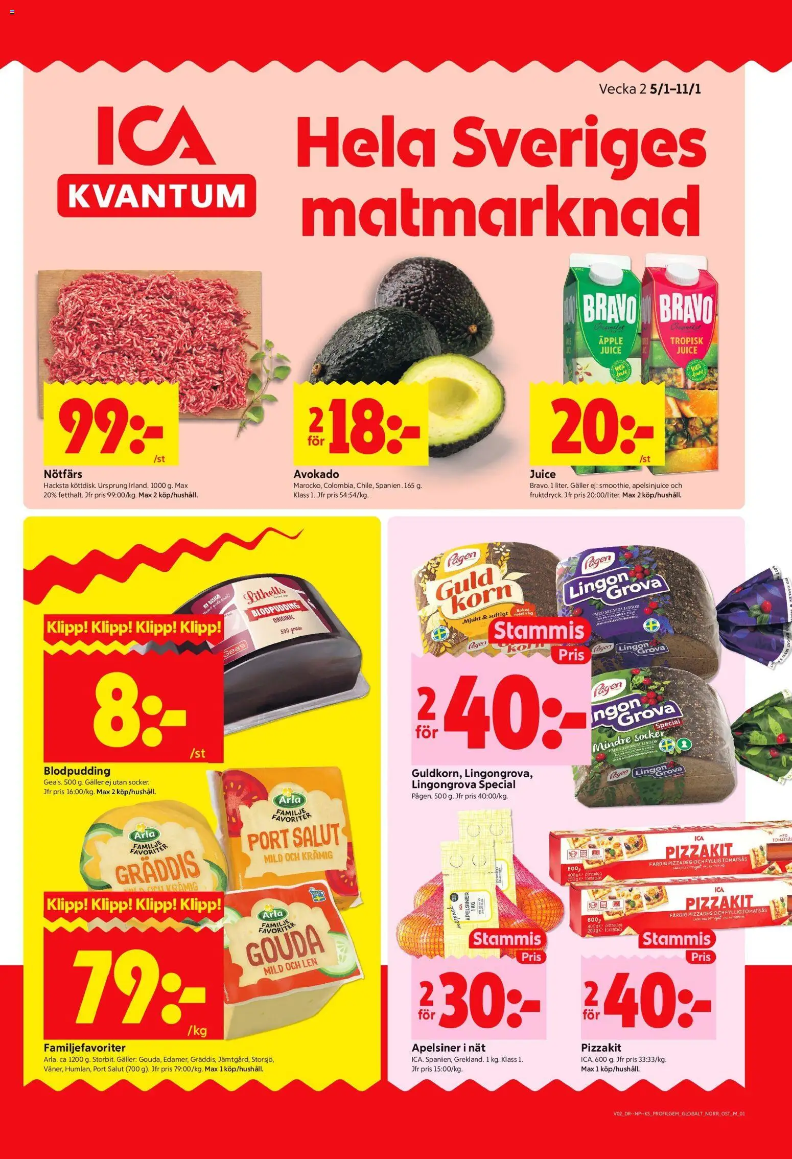 ICA Kvantum reklamblad aktuell från 05.01.2026 | Sida: 1 | Produkter: Lingongrova, Nötfärs, Apelsiner, Tomatsås