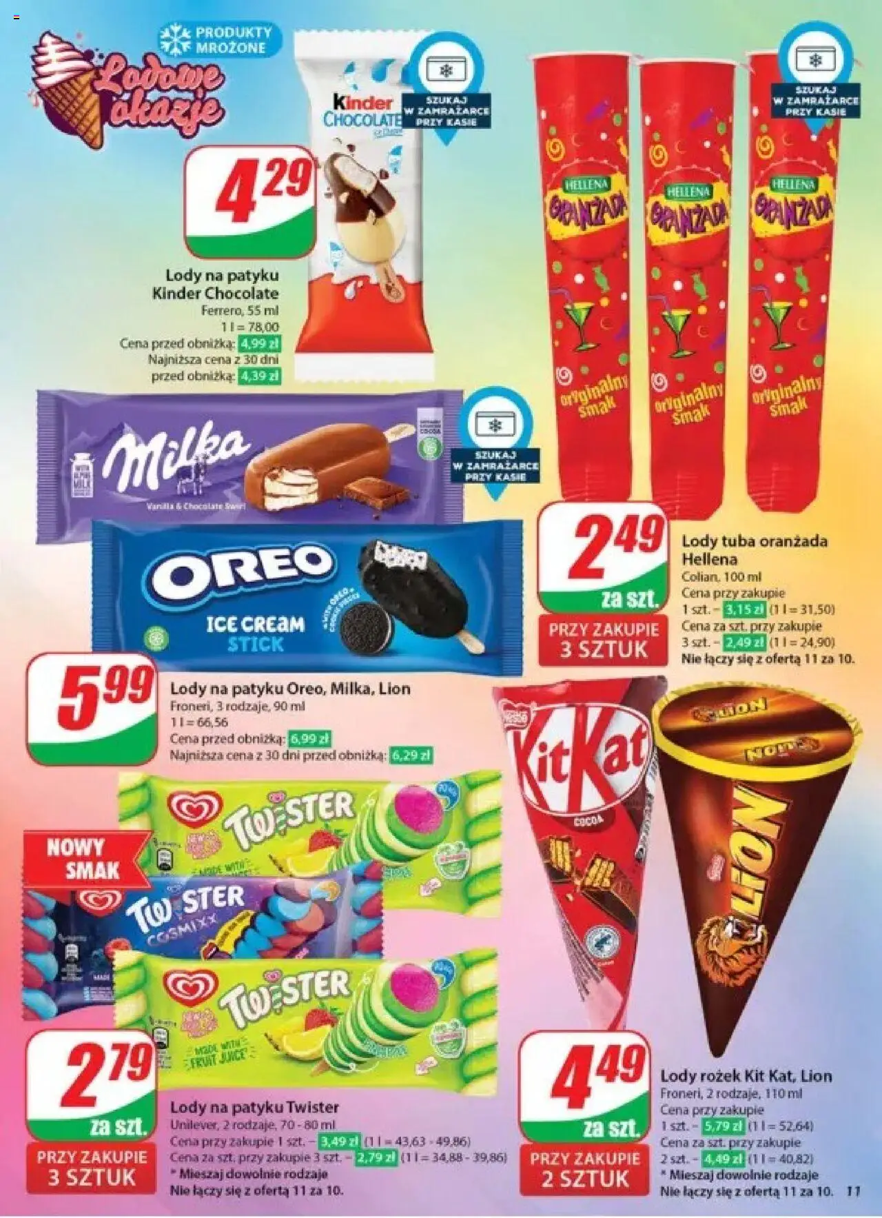 Dino Gazetka od 28.05.2025 | Strona: 11 | Produkty: Oranżada hellena, Milka, Lody na patyku, Lody