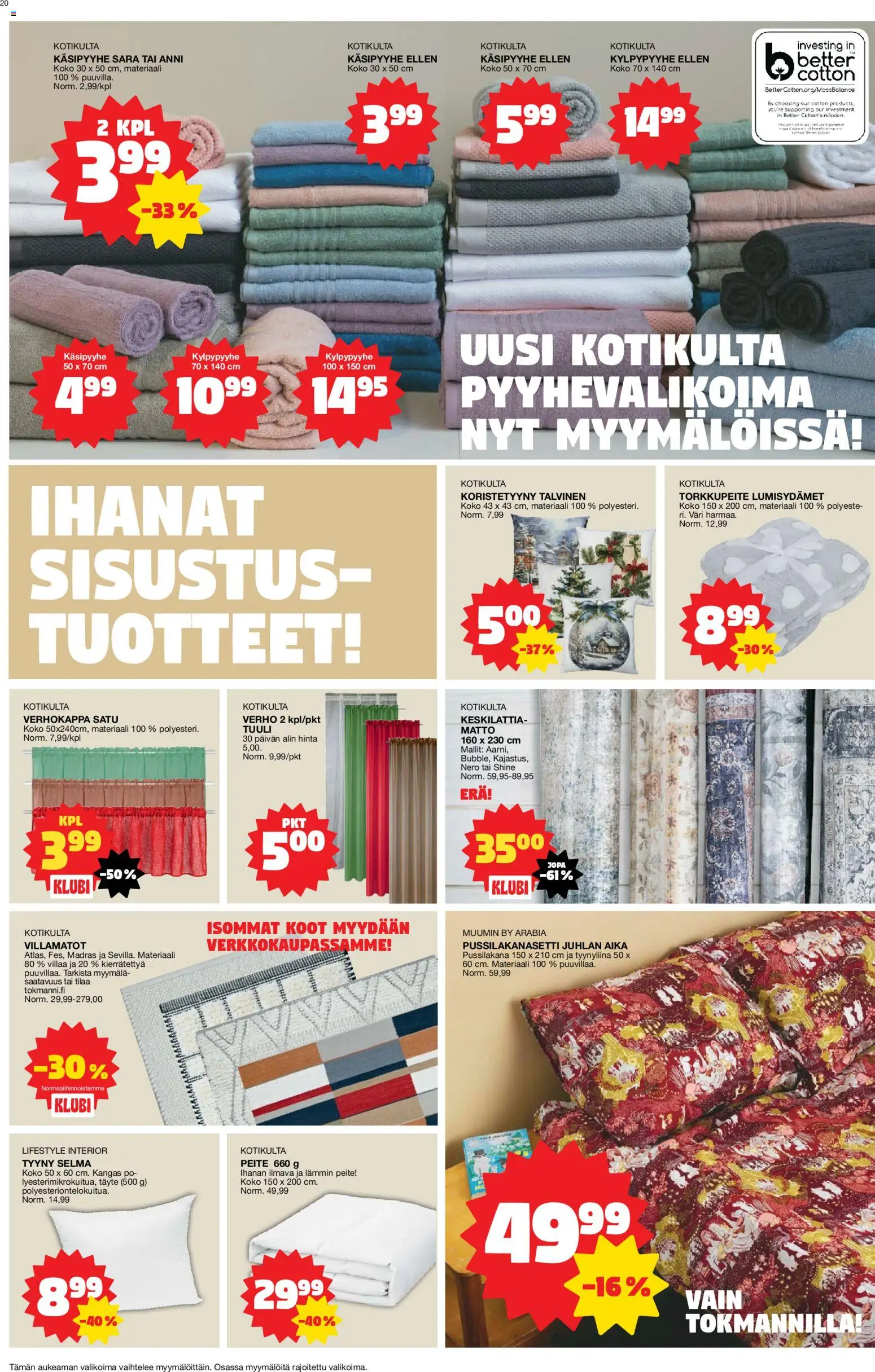 Tokmanni tarjoukset – voimassa 03.11.2025 alkaen | Sivu: 20 | Tuotteet: Kangas, Tyyny, Koristetyyny, Tyynyliina