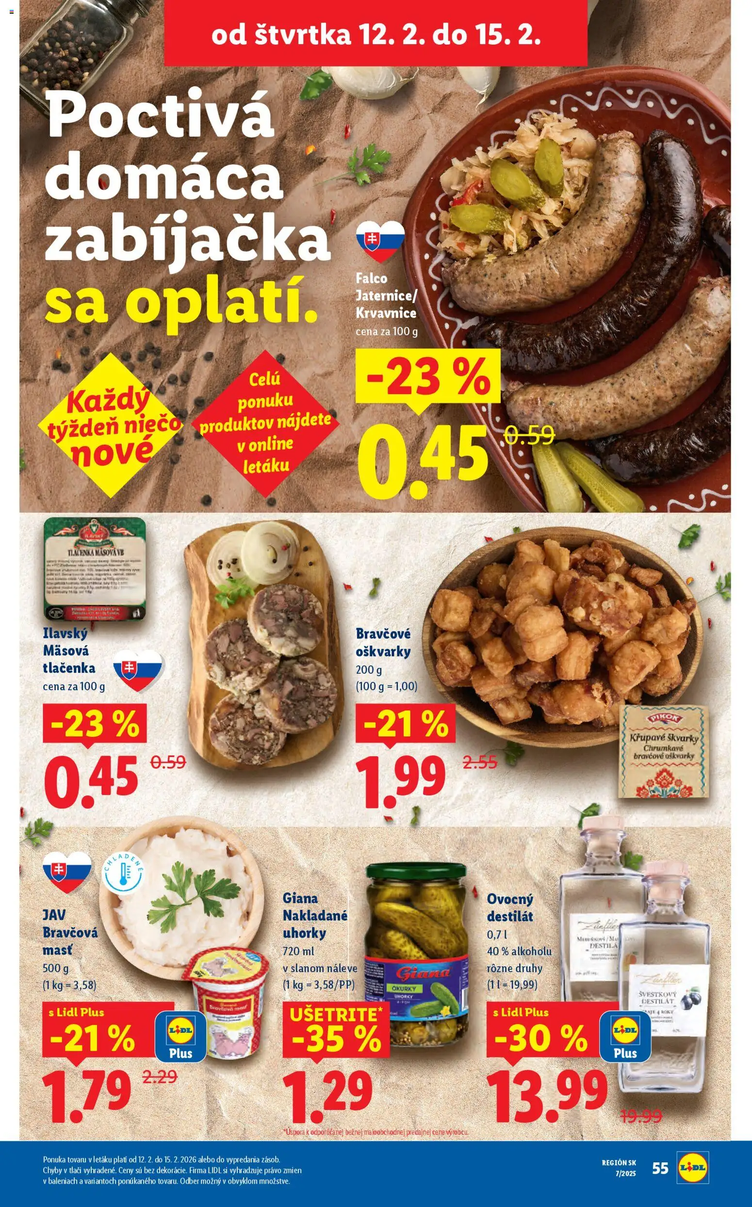 Nové Lidl akcie – leták je platný od 12.02.2026 | Strana: 14 | Produkty: Destilát, Uhorky