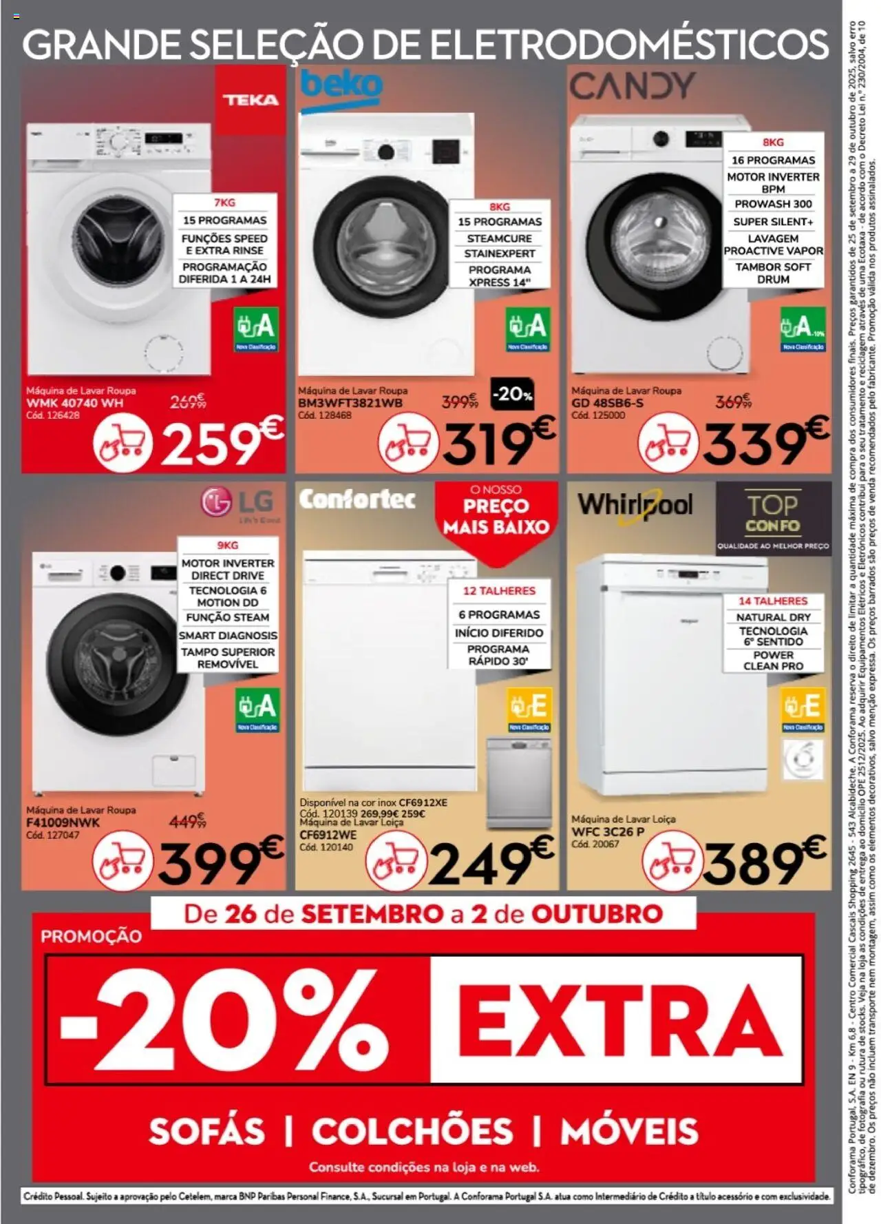 Conforama folheto │ válido de 25.09.2025 | Página: 16 | Produtos: Máquina de lavar, Talheres, Whirlpool, Sofás