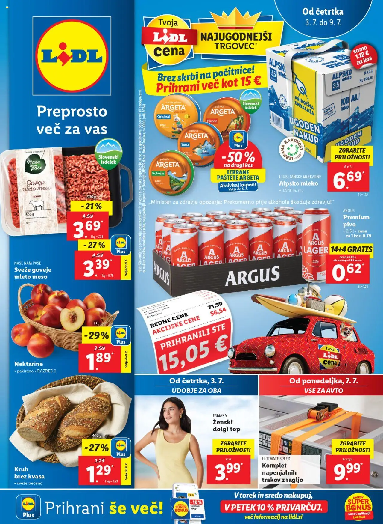 Lidl katalog │ velja od 03.07.2025 | Stran: 1 | Izdelki: Mleto meso, Tuna, Kruh, Nektarine