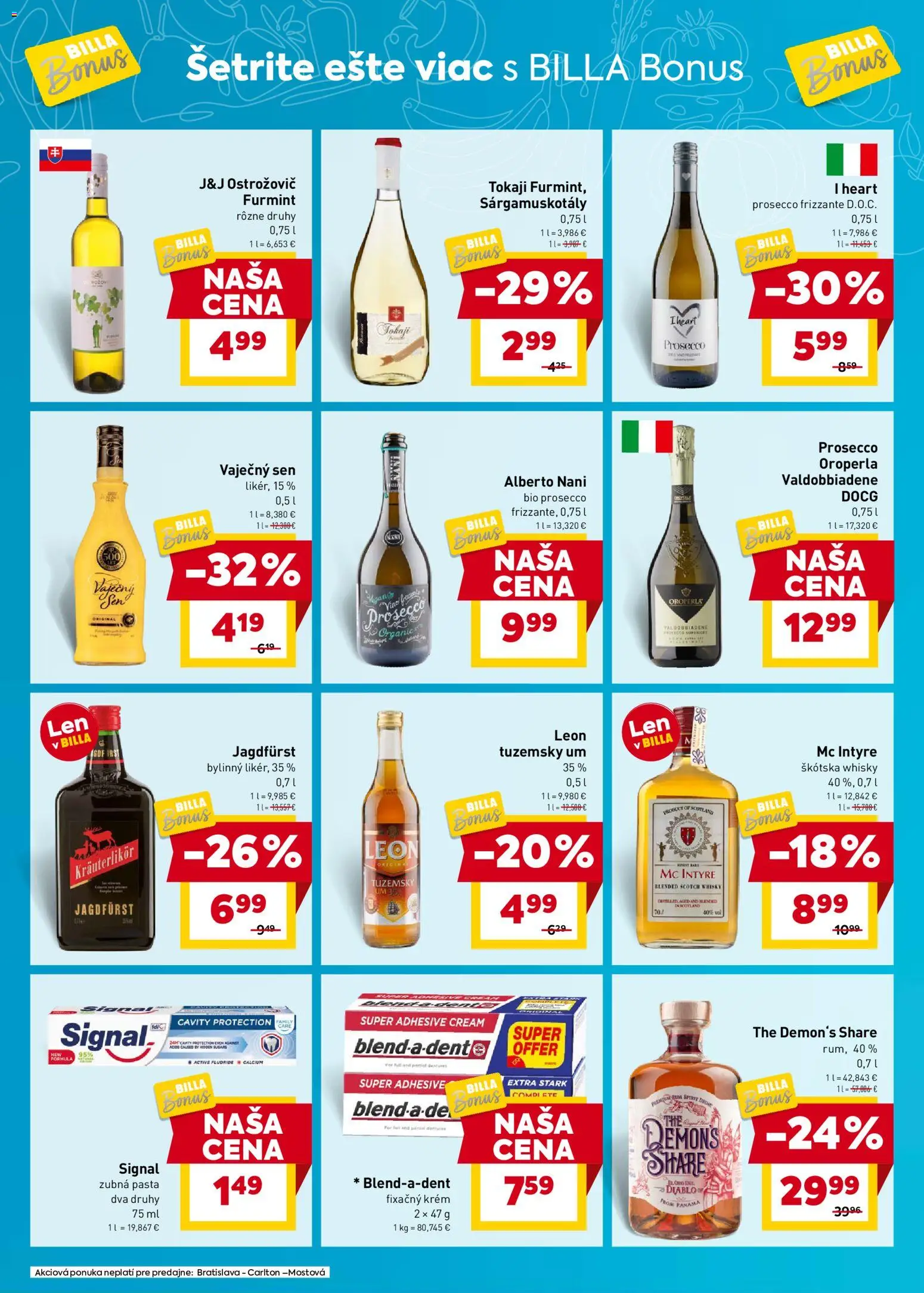 Nové Billa akcie – leták je platný od 26.11.2025 | Strana: 8 | Produkty: Prosecco, Zubná pasta, Whisky, Rum