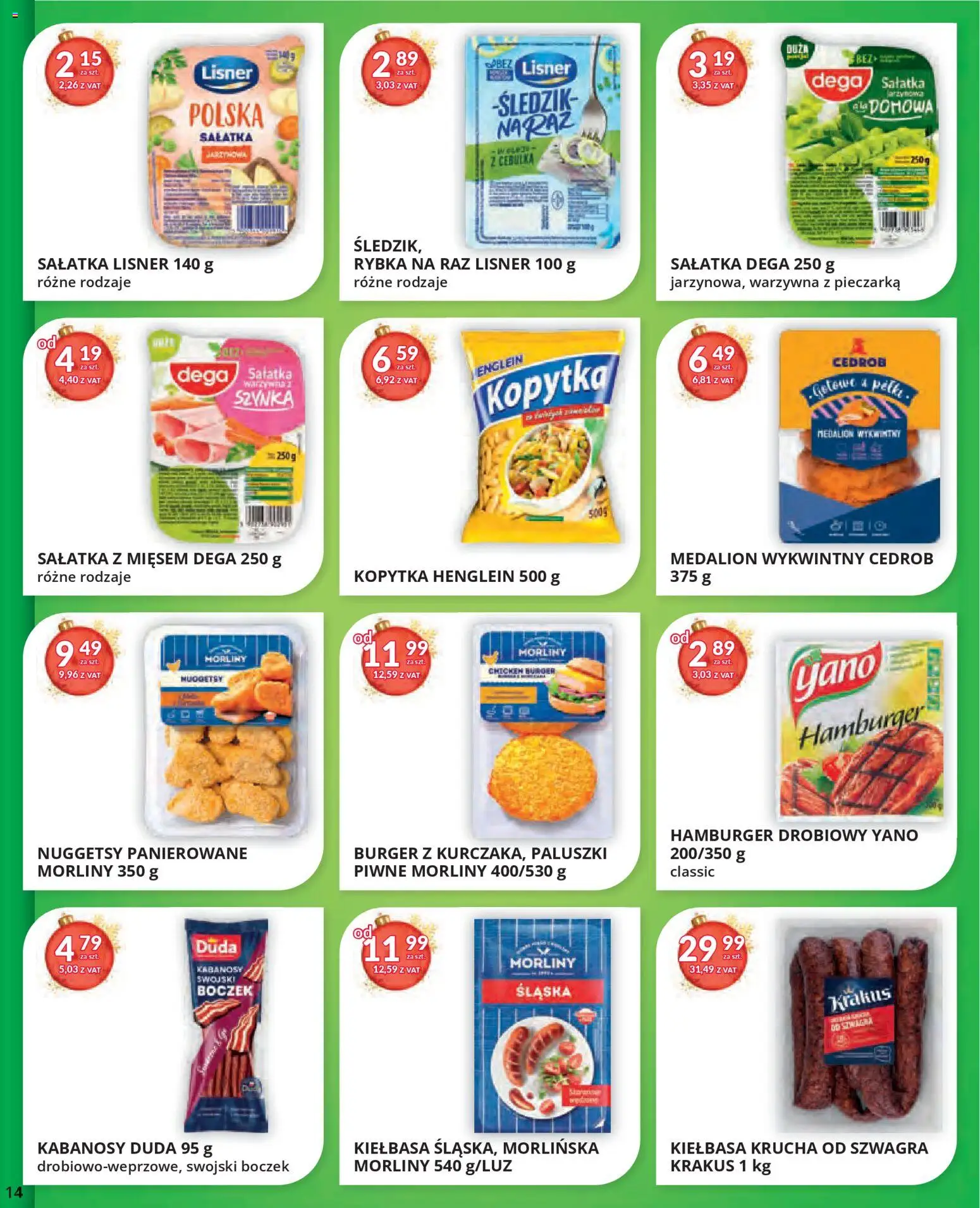 Eurocash Gazetka od 17.11.2025 | Strona: 14 | Produkty: Kiełbasa, Szynka, Boczek, Sałatka