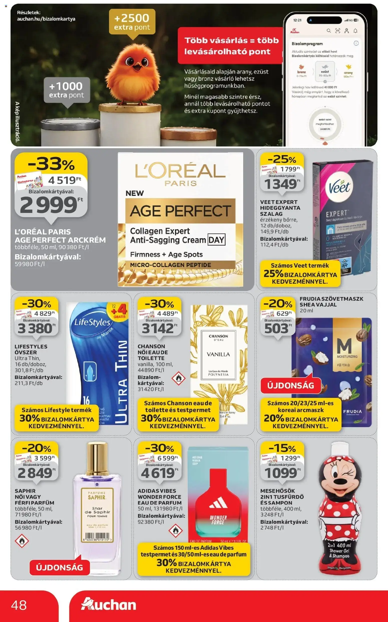 Auchan akciós ujság - amely érvényes a következő dátumtól: 18.12.2025 | Oldal: 48 | Termékek: Arckrém, Parfüm, Tusfürdő, Vegán