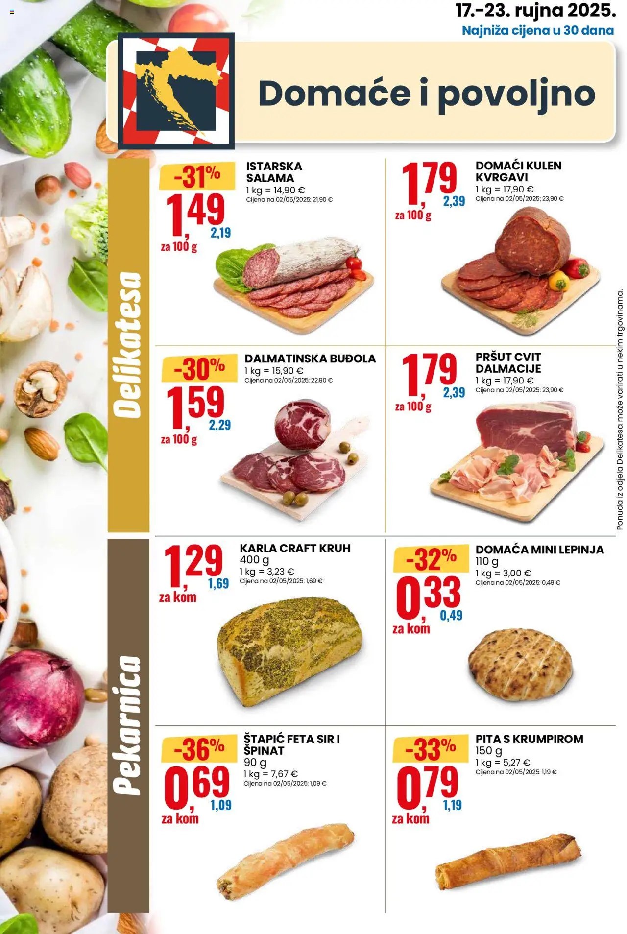 Eurospin katalog | vrijedi od 17.09.2025 | Stranica: 2 | Proizvodi: Špinat, Sir, Kruh, Salama