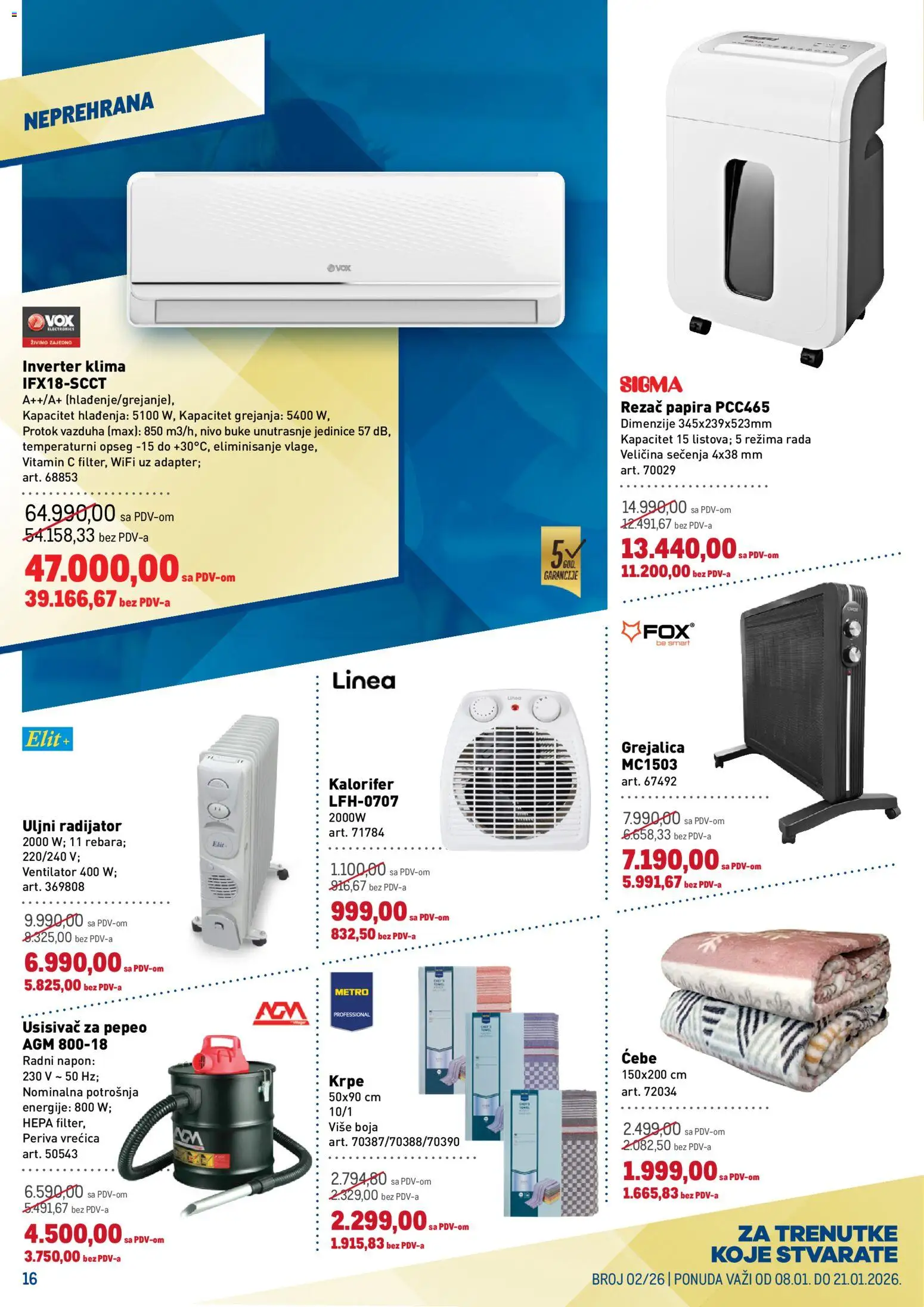 Metro katalog - važi od 08.01.2026 | Strana: 16 | Proizvode: Usisivač, Ventilator, Grejalica, Klima