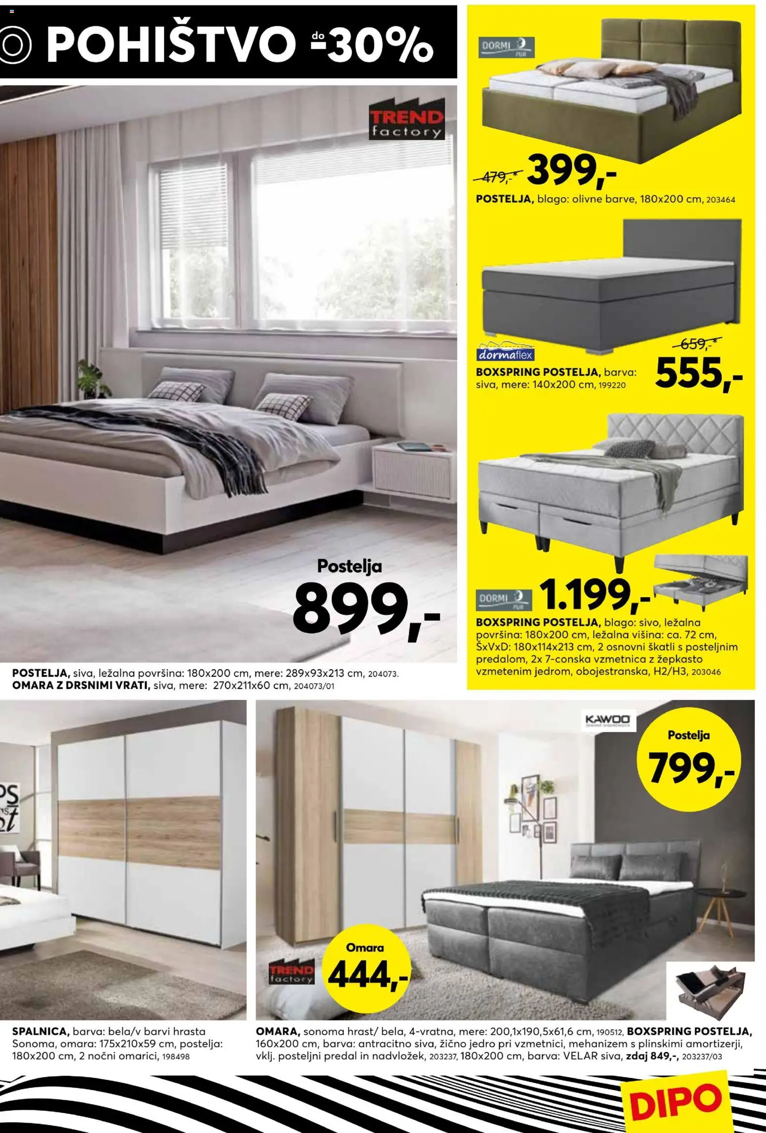 Novi Dipo katalog ponudbe – veljaven od 22.04.2026 | Stran: 3 | Izdelki: Pohištvo, Postelja, Omara, Barva