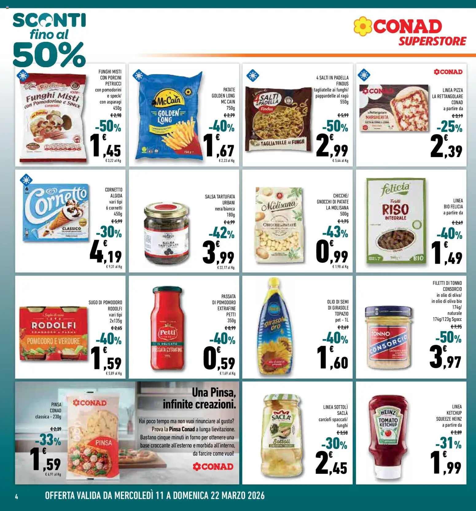 Volantino Conad del 11.03.2026 | Pagina: 4 | Prodotti: Cornetto, Salsa, Pasta, Forno