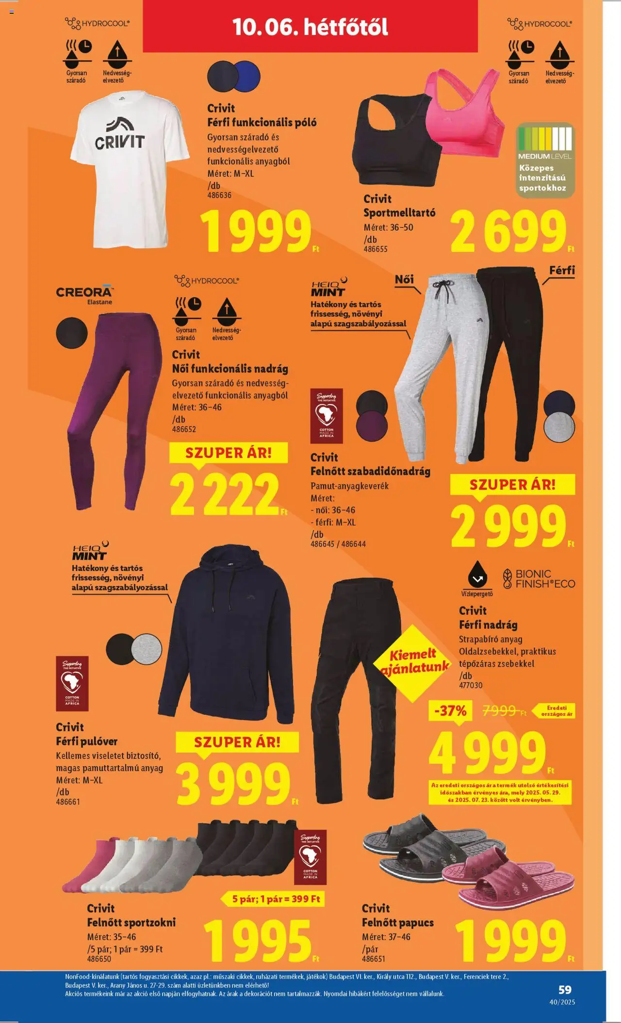 Lidl akciós ujság - amely érvényes a következő dátumtól: 02.10.2025 | Oldal: 59 | Termékek: Papucs, Sportmelltartó, Pulóver, Nadrág