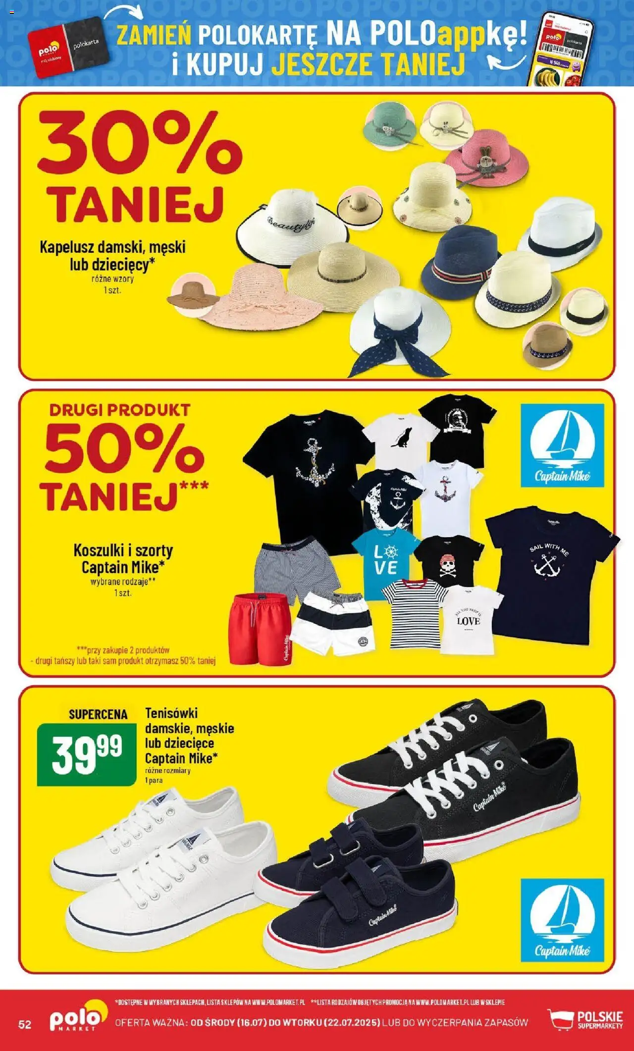 POLOmarket Gazetka od 16.07.2025 | Strona: 52 | Produkty: Szorty, Kapelusz, Tenisówki