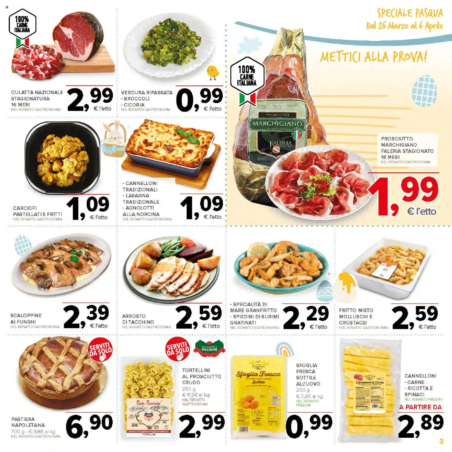 Volantino Todis del 26.03.2026 | Pagina: 3 | Prodotti: Prosciutto, Lasagna, Spinaci, Broccoli