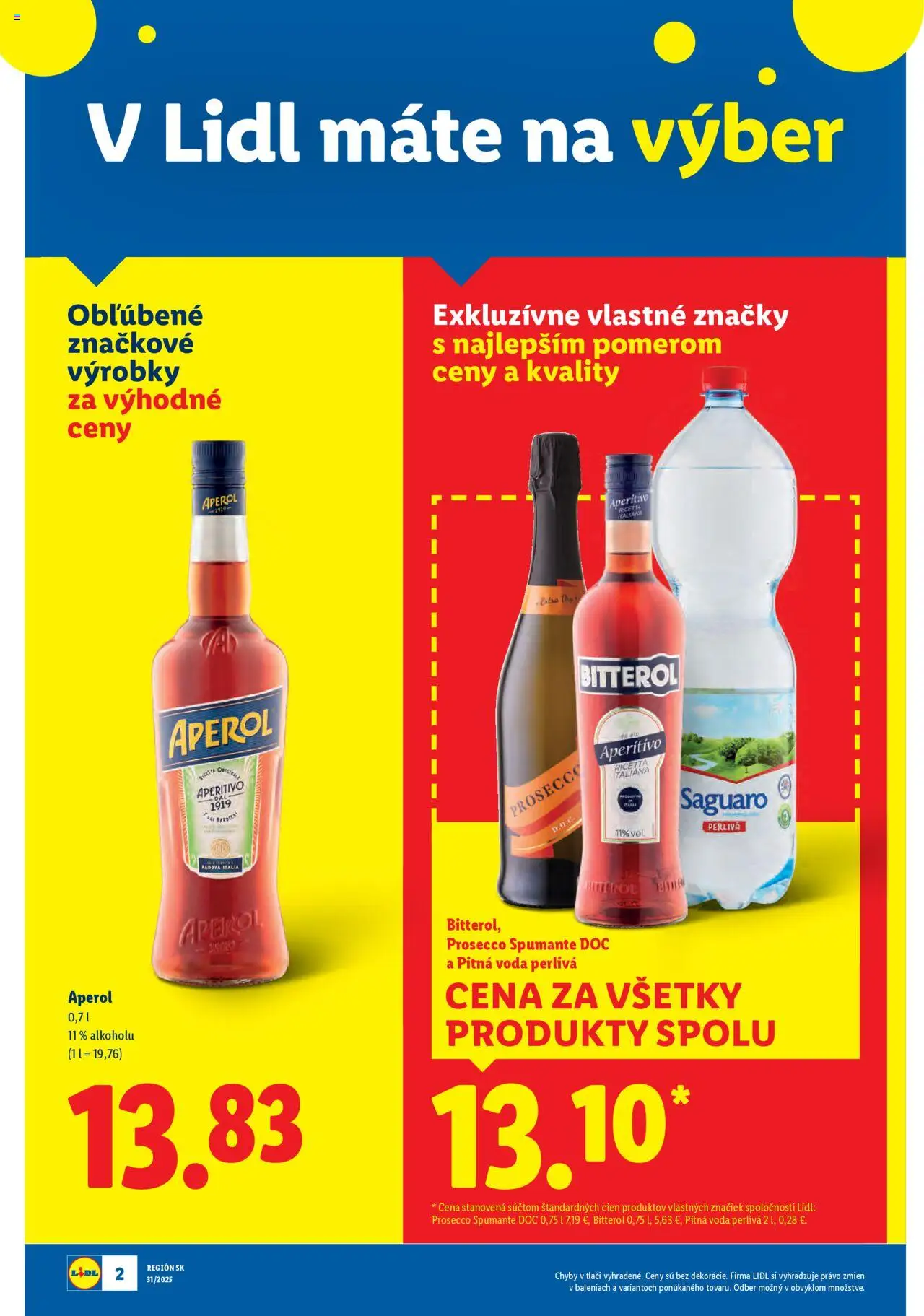 Lidl leták │ platný od 28.07.2025 | Strana: 2 | Produkty: Prosecco, Voda, Aperol