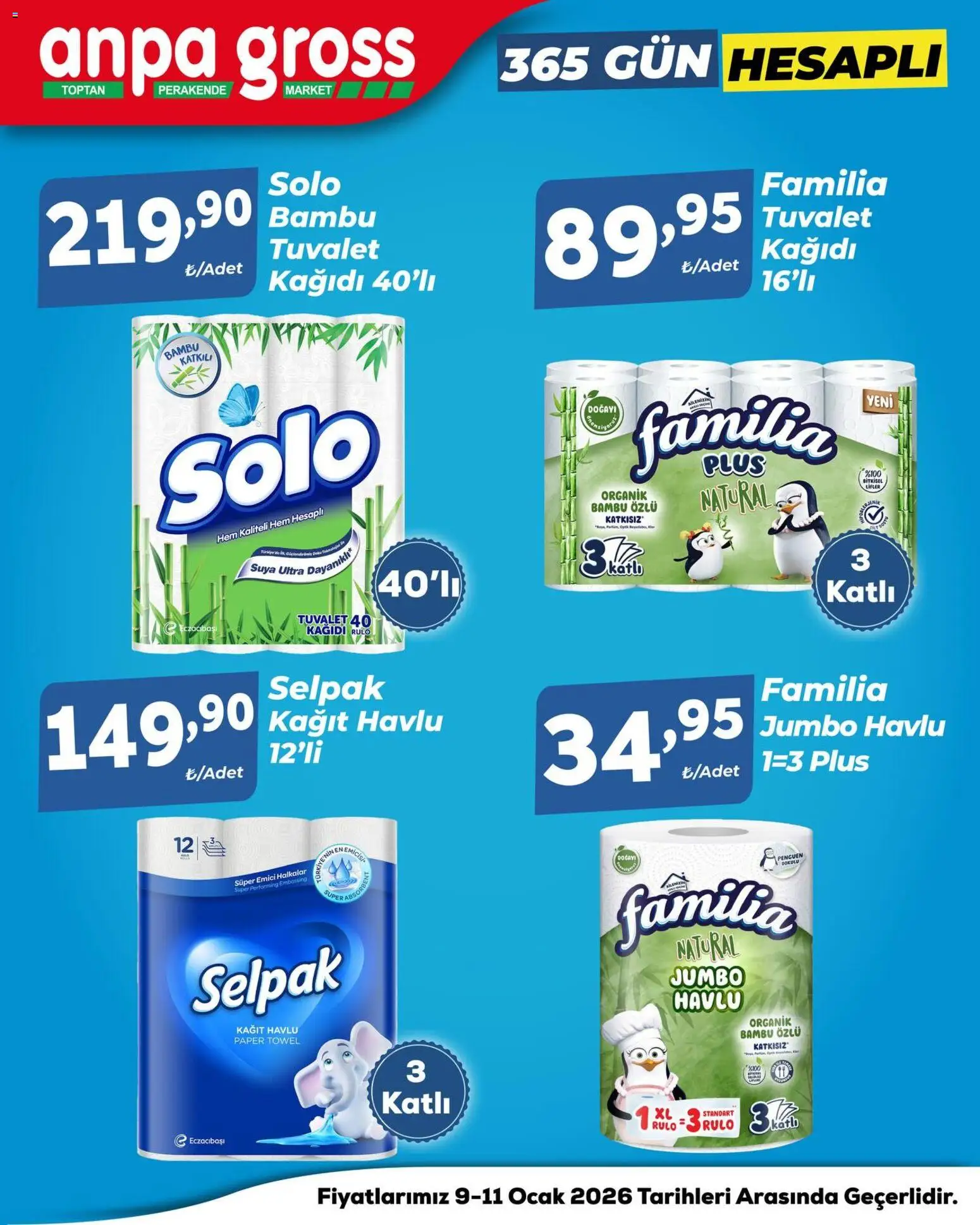Anpa Gross İndirim - 09.01.2026 tarihinden itibaren geçerlidir | Sayfa: 6 | Ürünler: Tuvalet, Kağıt havlu, Tuvalet kağıdı, Ocak