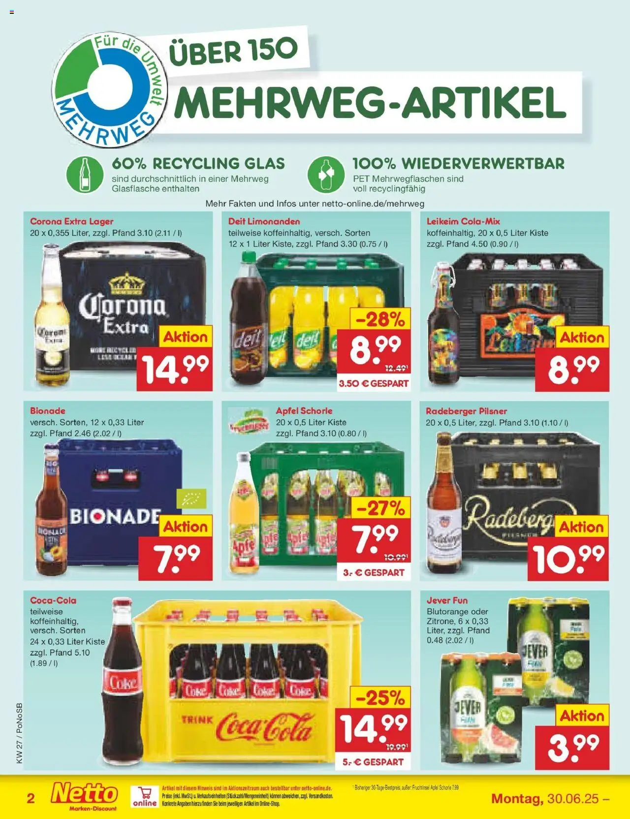 Netto Marken-Discount prospekt Amberg	 - gültig ab dem 29.06.2025 | Seite: 30 | Produkte: Coca cola, Cola, Äpfel, Jever