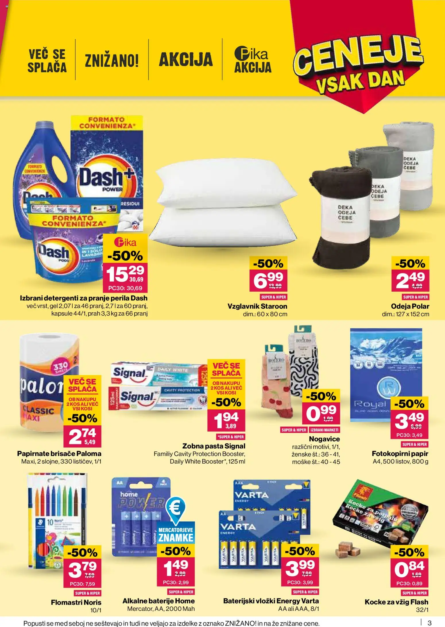 Novi Mercator katalog ponudbe – veljaven od 05.02.2026 | Stran: 3 | Izdelki: Vzglavnik, Odeja, Baterije, Kos