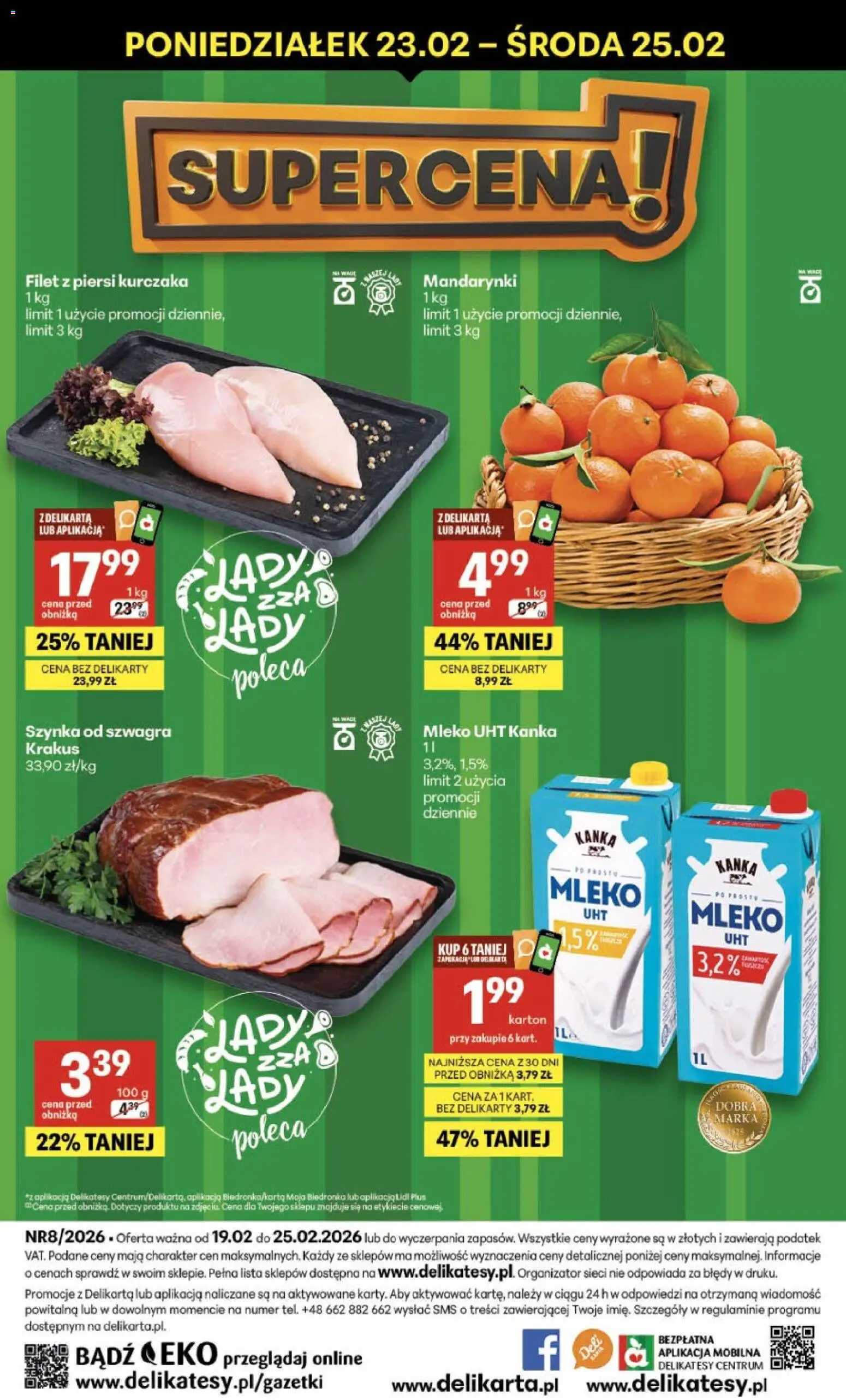 Delikatesy Centrum Gazetka od 19.02.2026 | Strona: 40 | Produkty: Szynka, Delikatesy, Mleko, Mandarynki