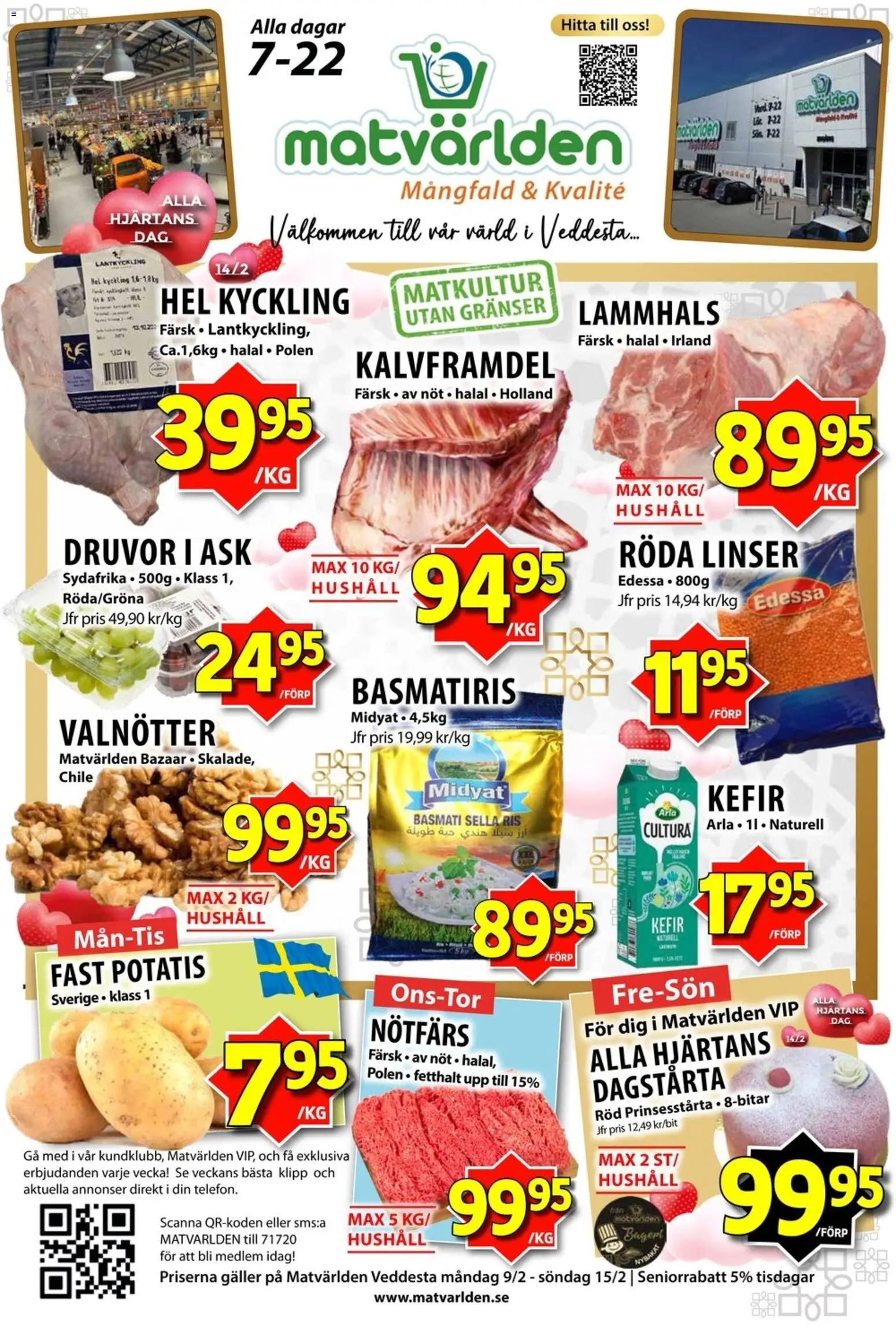 Matvärlden reklamblad aktuell från 09.02.2026 | Sida: 1 | Produkter: Linser, Bageri, Röda linser, Potatis