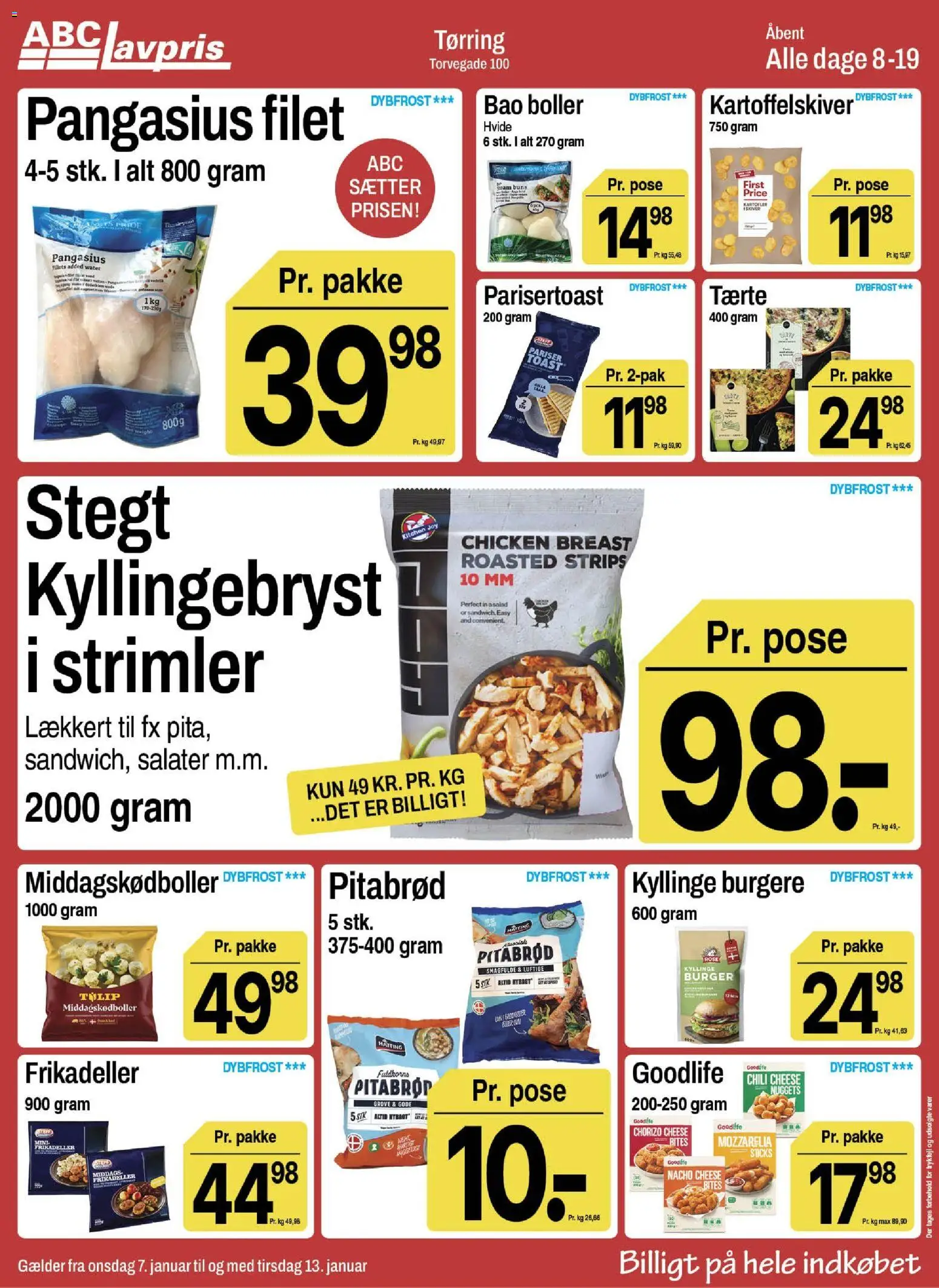 Abc Lavpris tilbudsavis – gyldig fra 07.01.2026 | Side: 4 | Produkter: Pitabrød, Kartoffelskiver, Nuggets, Mozzarella