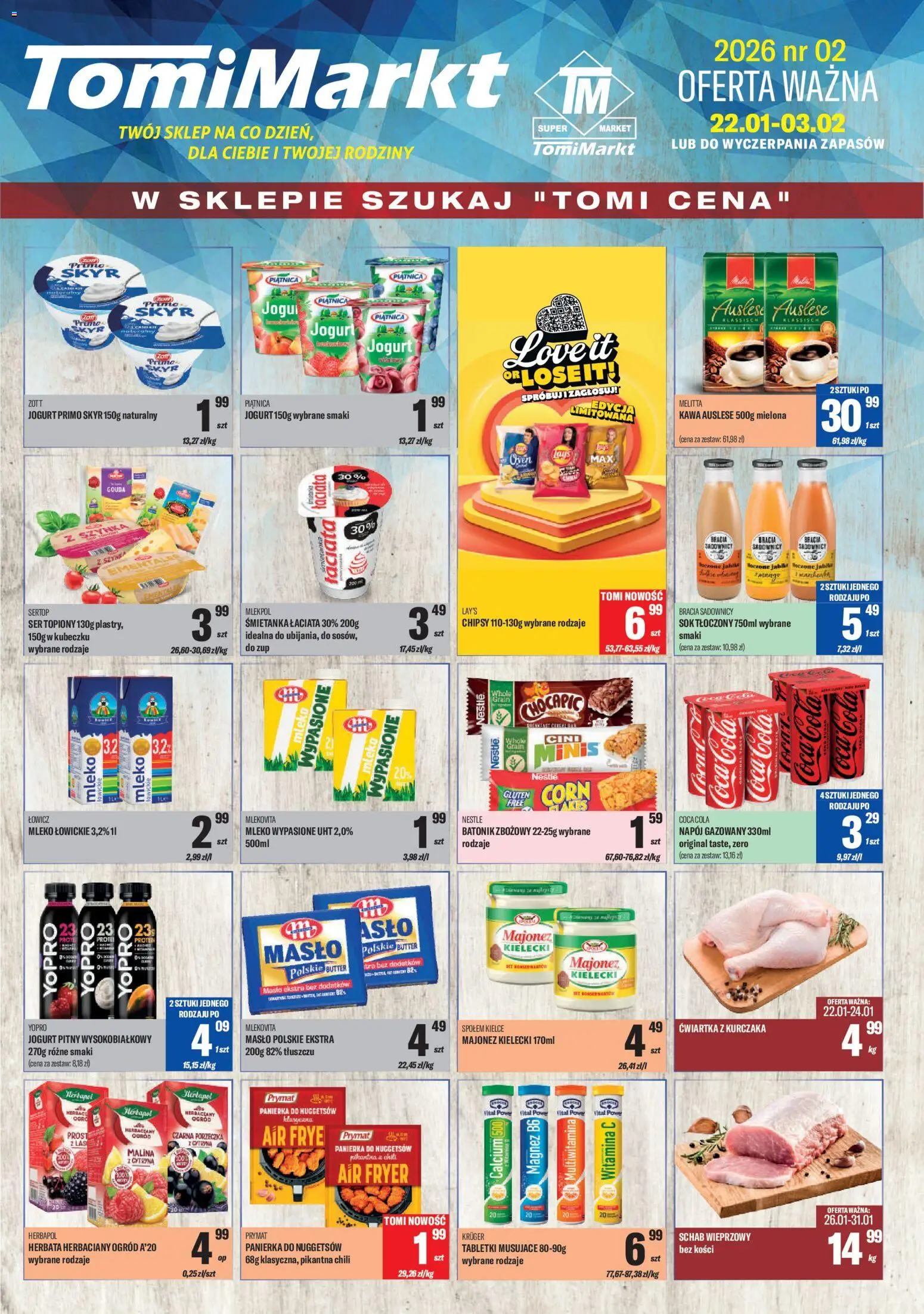 TomiMarkt Gazetka od 22.01.2026 | Strona: 1 | Produkty: Skyr piątnica, Sok, Herbata, Majonez