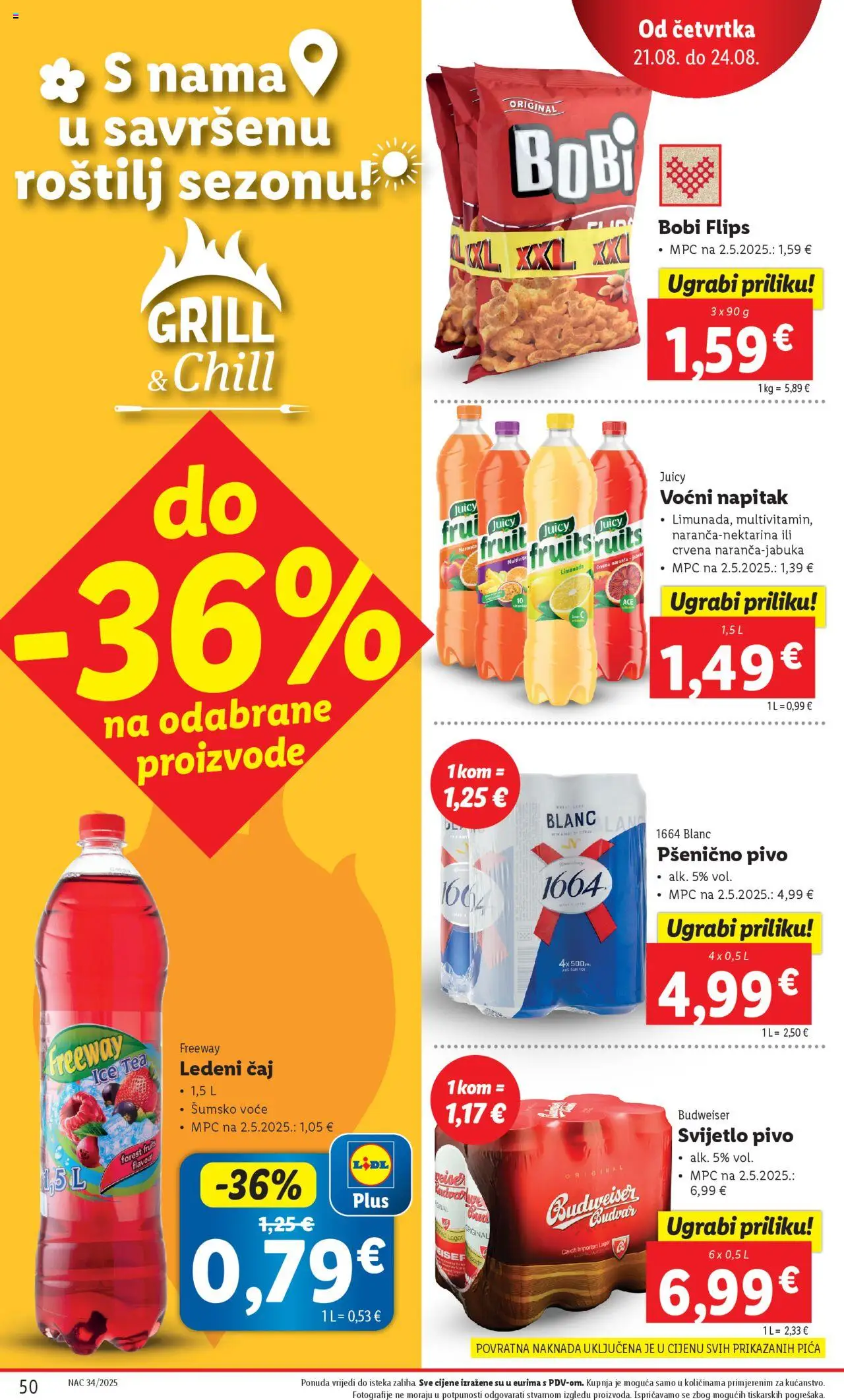 Lidl katalog | vrijedi od 18.08.2025 | Stranica: 50 | Proizvodi: Roštilj, Pivo, Čaj, Voće