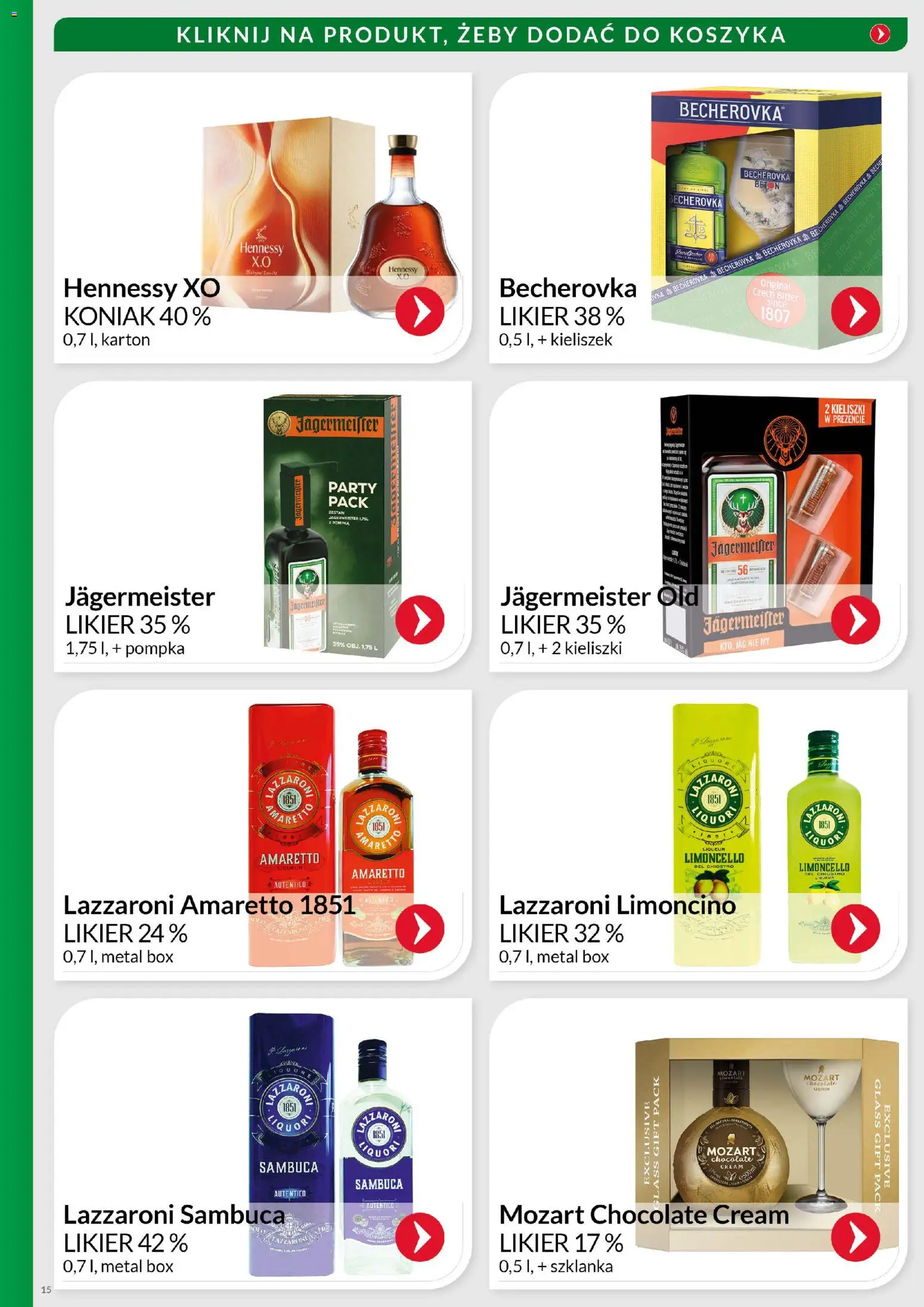 Eurocash Gazetka - Świąteczny Katalog Alkoholi od 01.12.2025 | Strona: 15 | Produkty: Szklanka, Hennessy, Koniak, Jagermeister