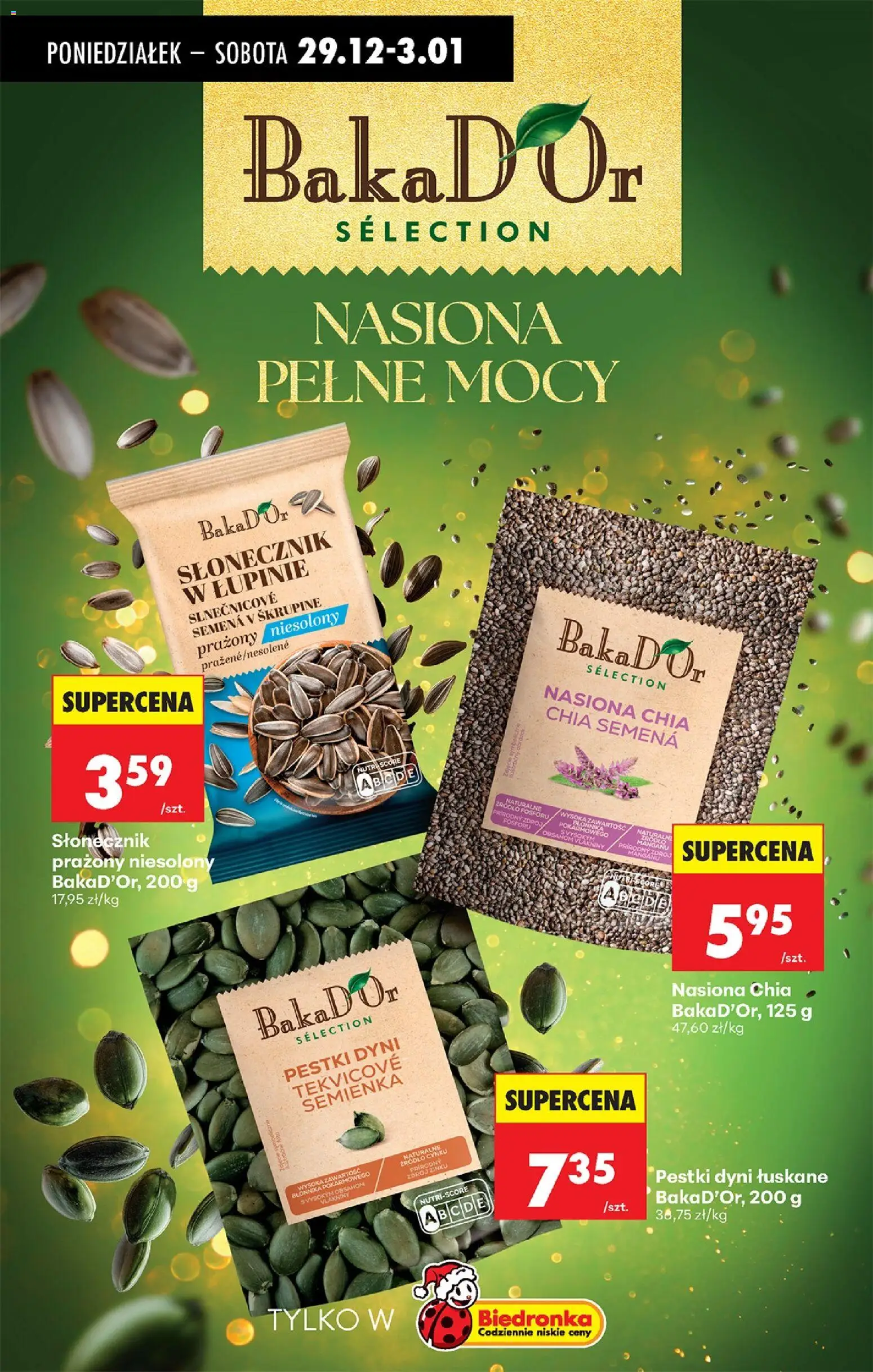 Biedronka gazetka od 29.12.2025 | Strona: 61 | Produkty: Nasiona, Słonecznik, Nasiona chia, Słonecznik prażony