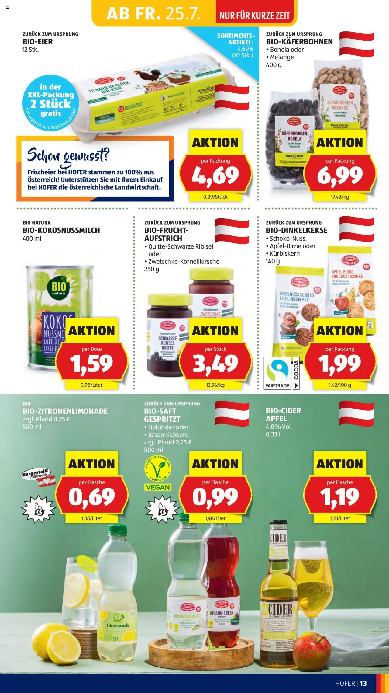 Hofer AT akciós ujság - amely érvényes a következő dátumtól: 25.07.2025 | Oldal: 15 | Termékek: Cider, Limonádé, Vegán