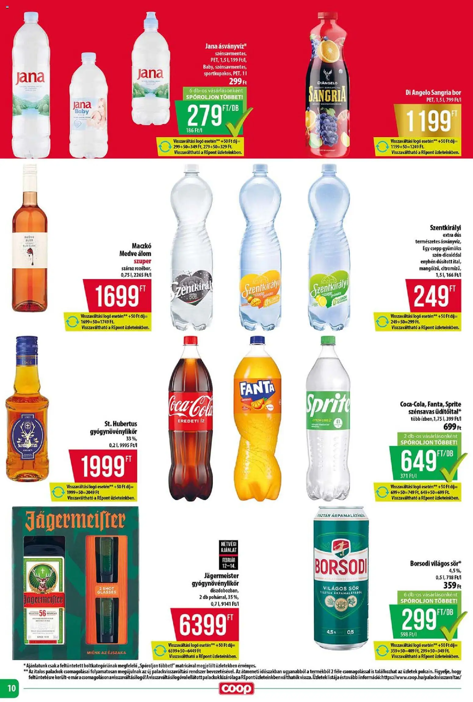 COOP Szolnok akciós ujság - amely érvényes a következő dátumtól: 12.02.2026 | Oldal: 10 | Termékek: Jägermeister, Gyümölcs, Sangria, Bor