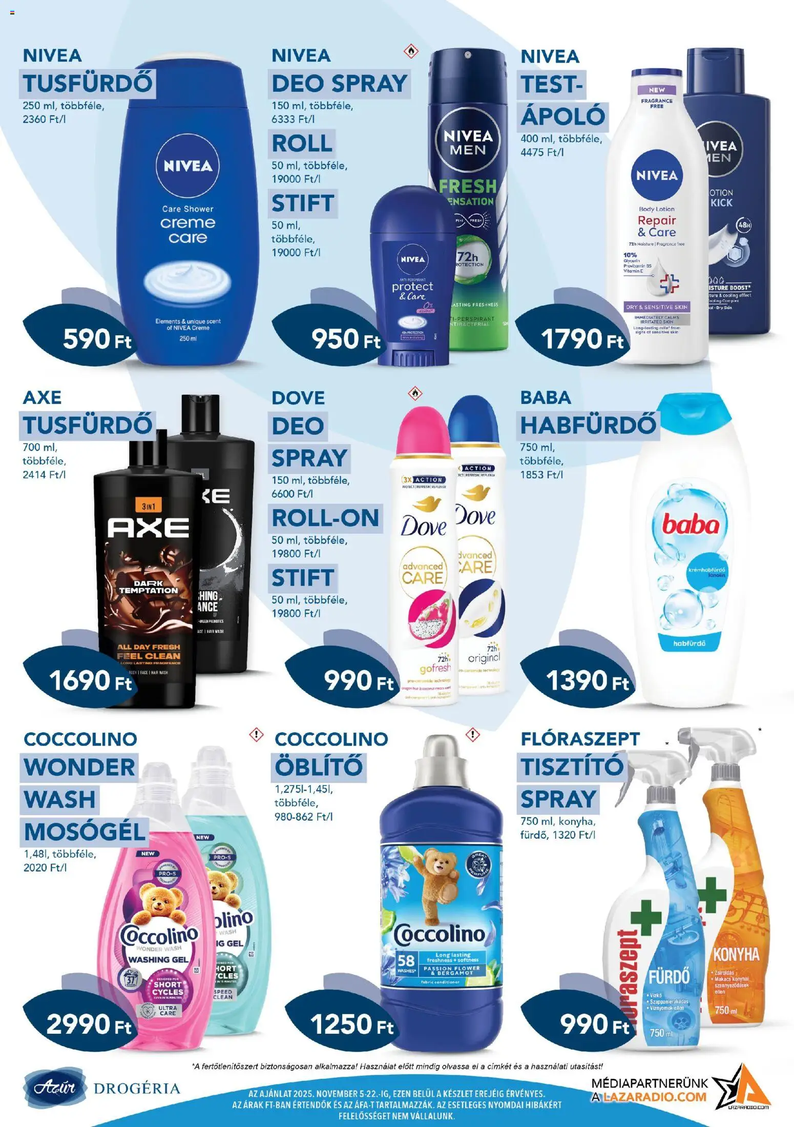 Azur akciós ujság - amely érvényes a következő dátumtól: 05.11.2025 | Oldal: 2 | Termékek: Body, Habfürdő, Öblítő, Stift