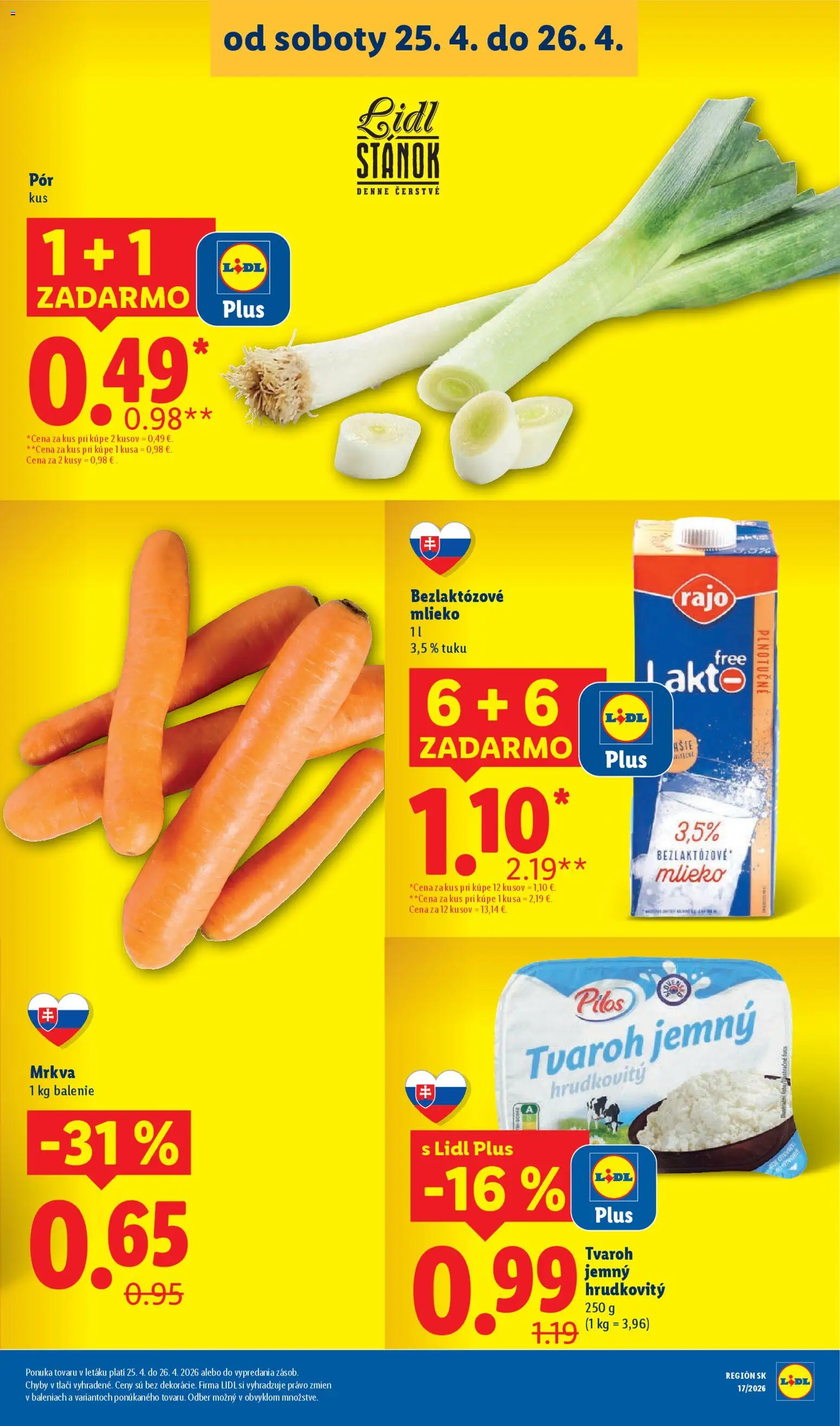 Nové Lidl akcie – leták je platný od 20.04.2026 | Strana: 91 | Produkty: Mlieko, Mrkva, Tvaroh, Bezlaktózové mlieko