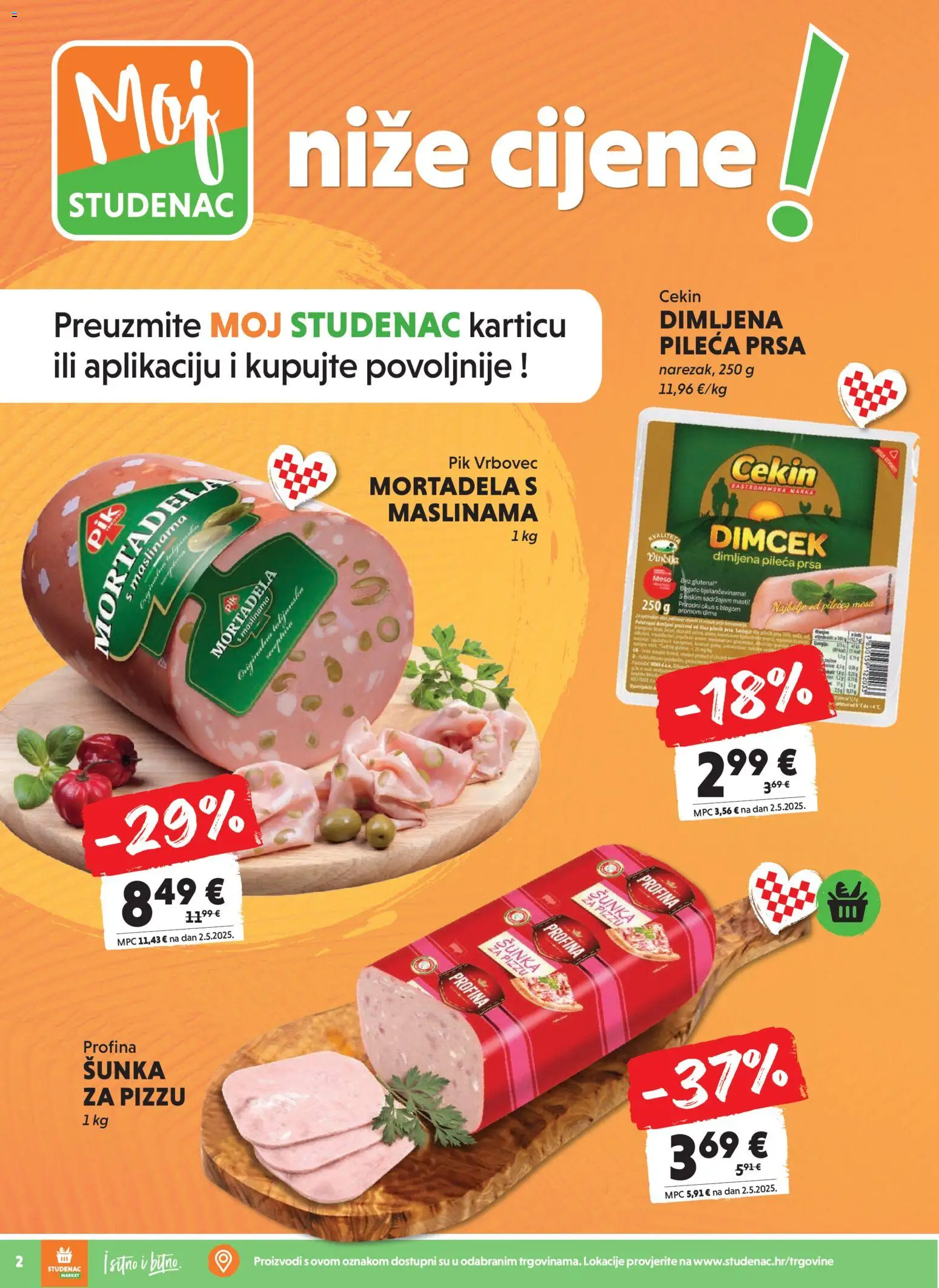 Studenac katalog | vrijedi od 22.10.2025 | Stranica: 2 | Proizvodi: Meso, Šunka, Pik Vrbovec, Pileća prsa