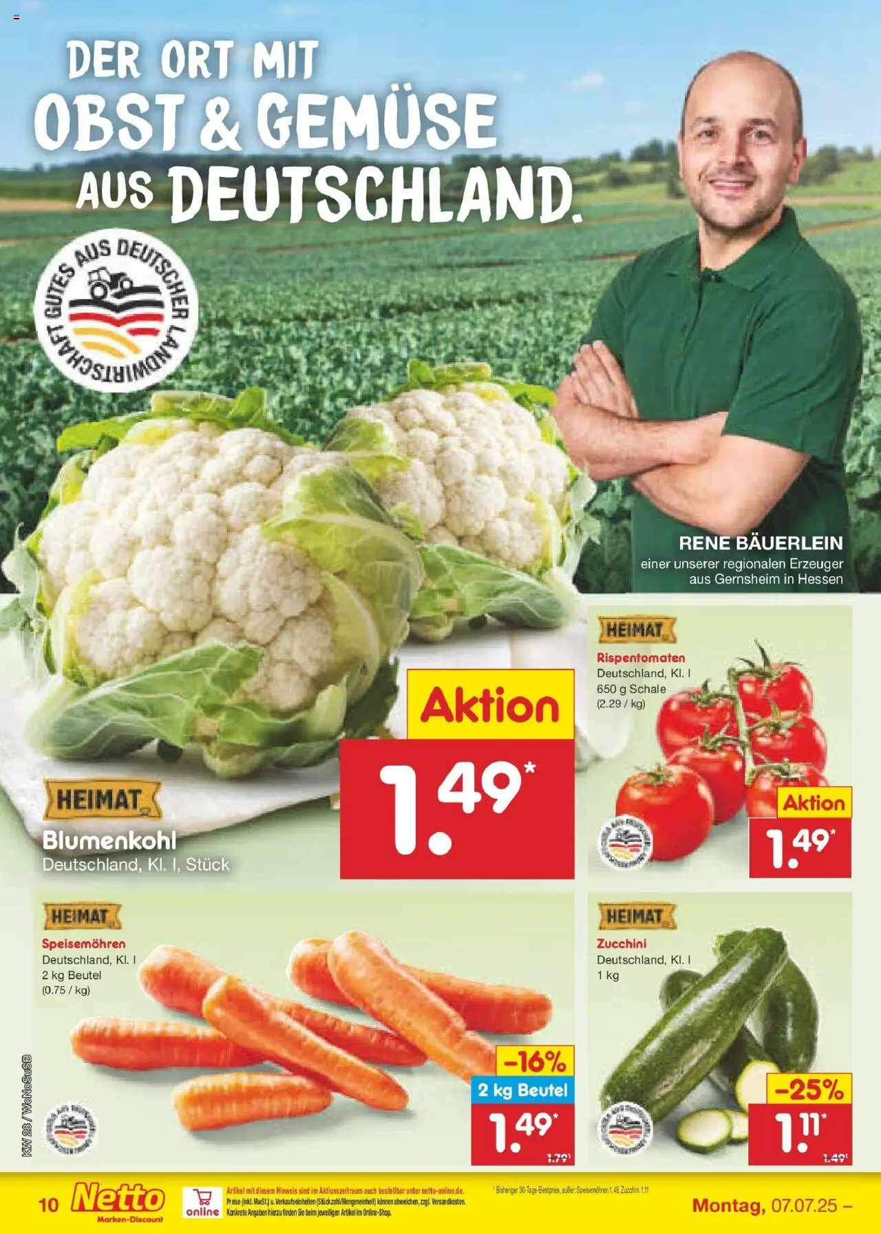 Netto Marken-Discount prospekt Lahnau	 - gültig ab dem 07.07.2025 | Seite: 12 | Produkte: Gemüse, Obst, Blumenkohl, Zucchini