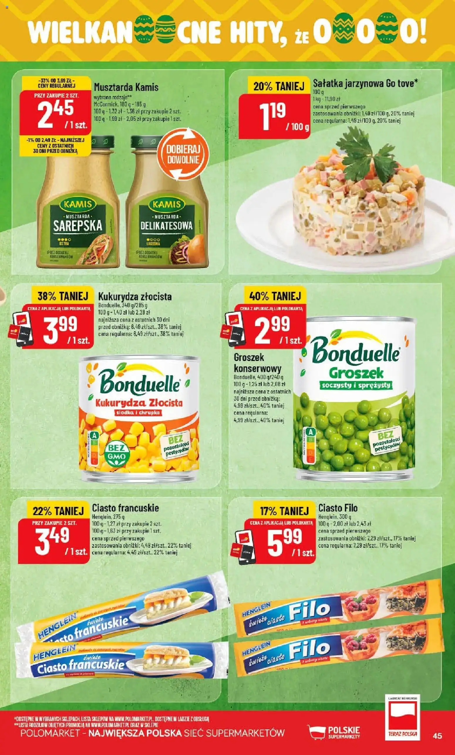 POLOmarket gazetka od 01.04.2026 | Strona: 45 | Produkty: Ciasto francuskie, Ciasto, Kukurydza, Sałatka