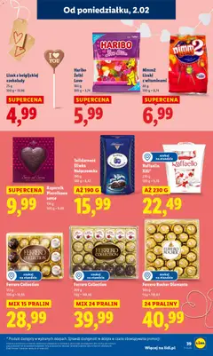 Pogląd oferty "Haribo Żelki Love, 160 g, 100 g = 3,74" - ważna od 02.02.2026 | Strona: 39 | Produkty: Czekolady, Praliny, Żelki, Ferrero rocher