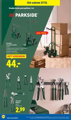 Parkside® Transportna kolica, Komad. Omogućuju siguran transport i na stepenicama. Teleskopska ručka podesiva u 2 razine. Sklopljena štede prostor. Dimenzije: cca 109x45x60 cm - Pregled kataloga iz trgovine Lidl, vrijedi od 27.12.2025 | Stranica: 24