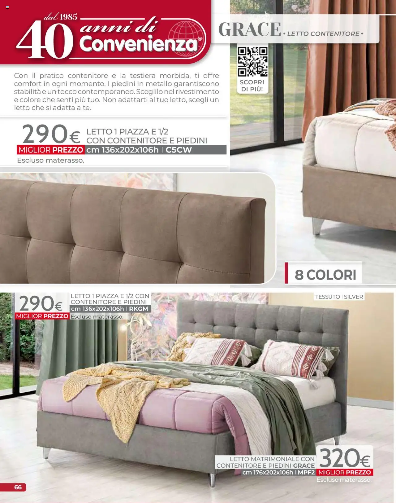 Volantino Mondo Convenienza del 09.09.2025 | Pagina: 68 | Prodotti: Letto matrimoniale, Letto contenitore, Letto, Materasso
