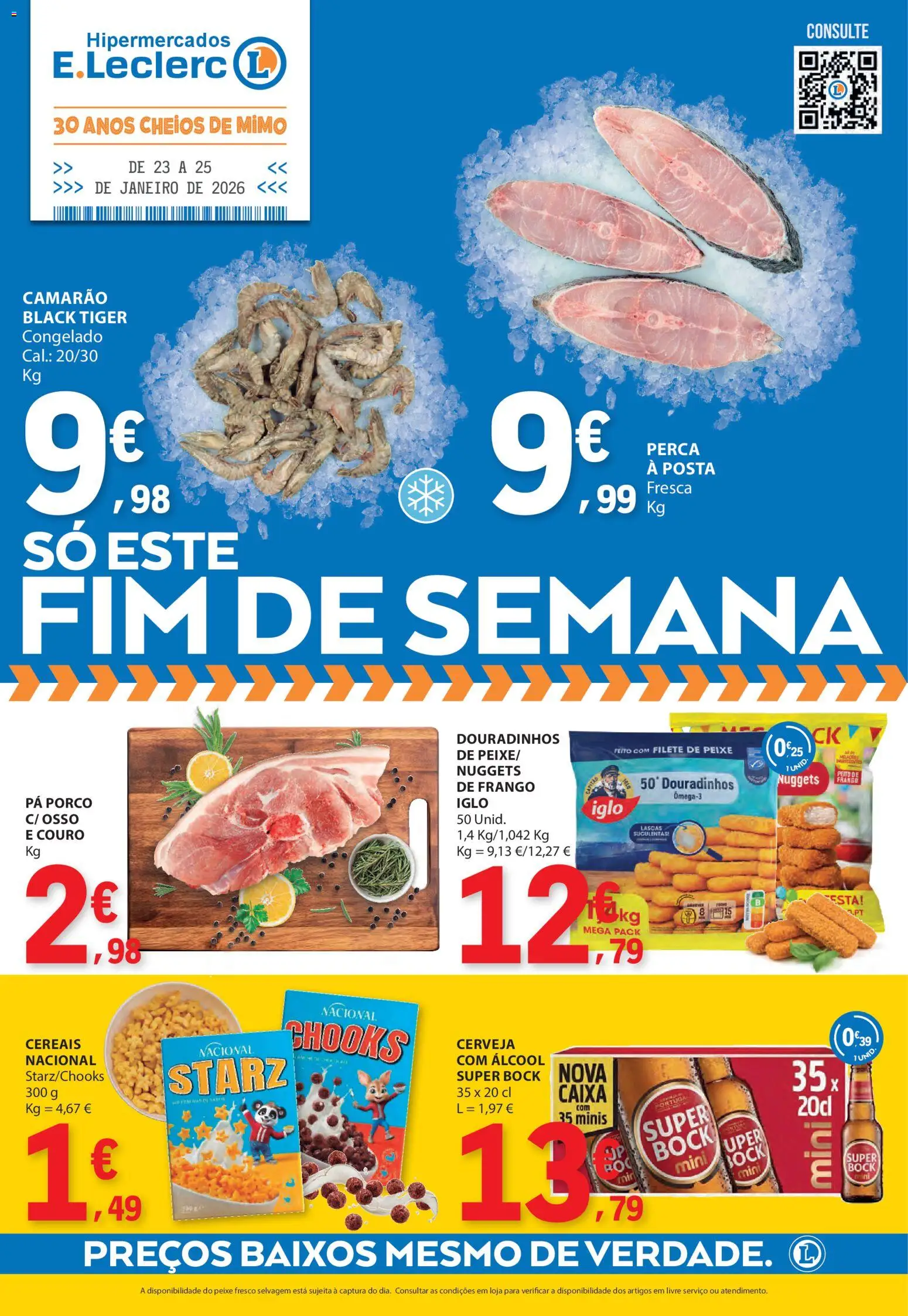 E.Leclerc Catálogo Fim de Semana │ válido de 23.01.2026 | Página: 1 | Produtos: Frango, Cerveja, Peixe, Pá